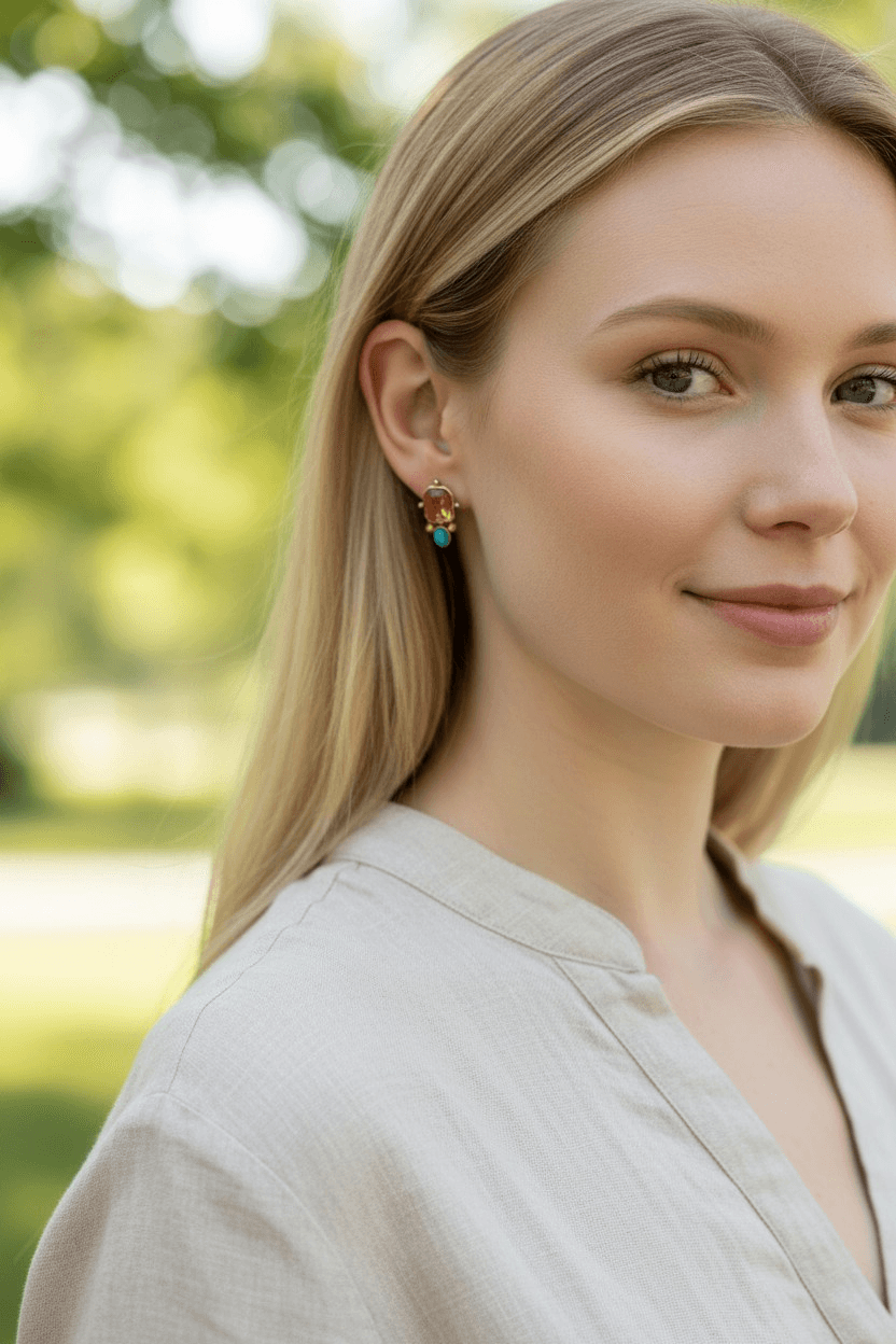 Citrine & Turquoise Drop Earrings - Thumbnail 3