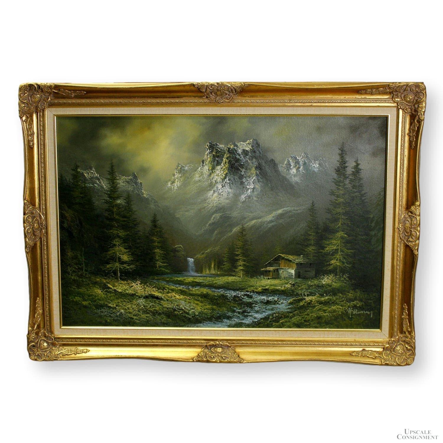 Signed Original Oil Painting - Mountain/Cabin/Stream - Image 1