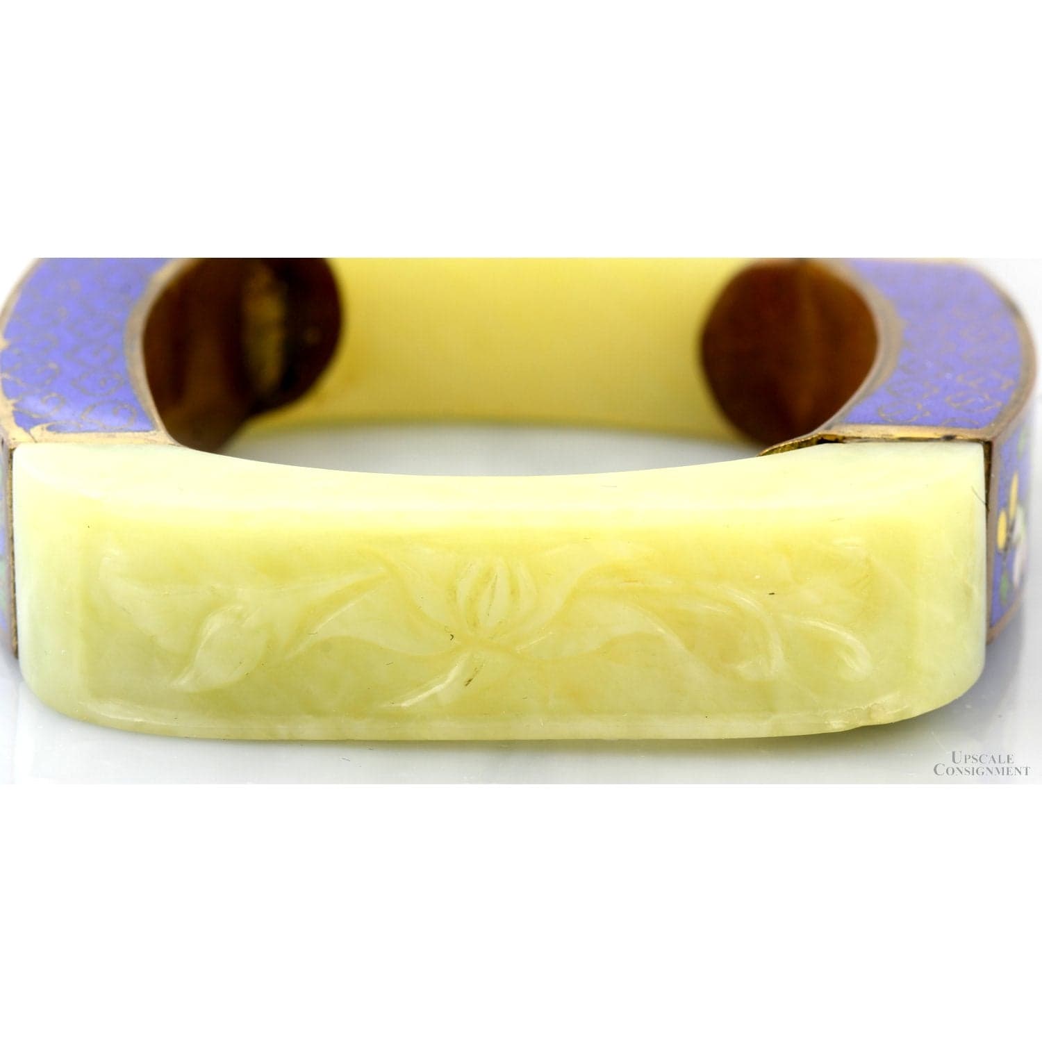 Carved Serpentine & Cloisonné Enamel Panel Bangle - 83.97G - Size 7-7.25 - Thumbnail 2