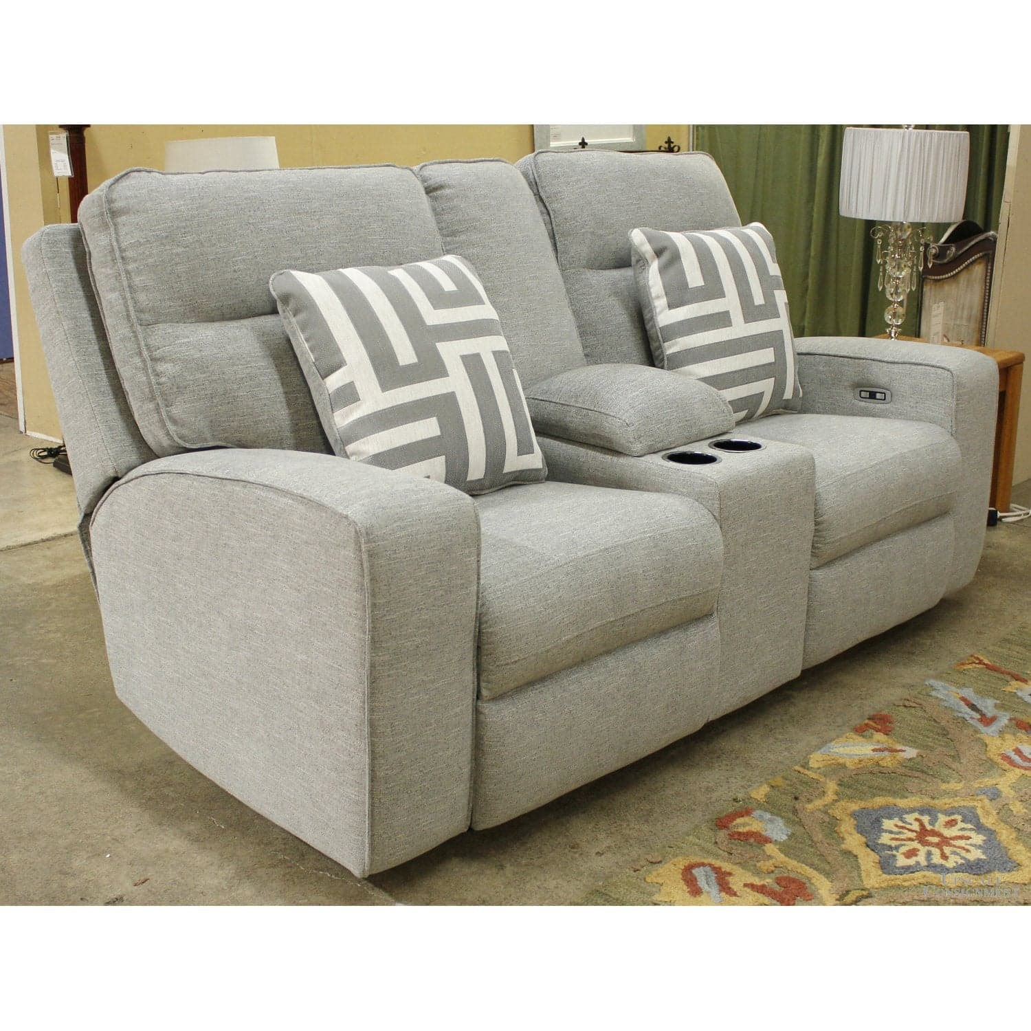 Ashley "Biscoe Pewter" Power Reclining Loveseat - Gray - Thumbnail 3