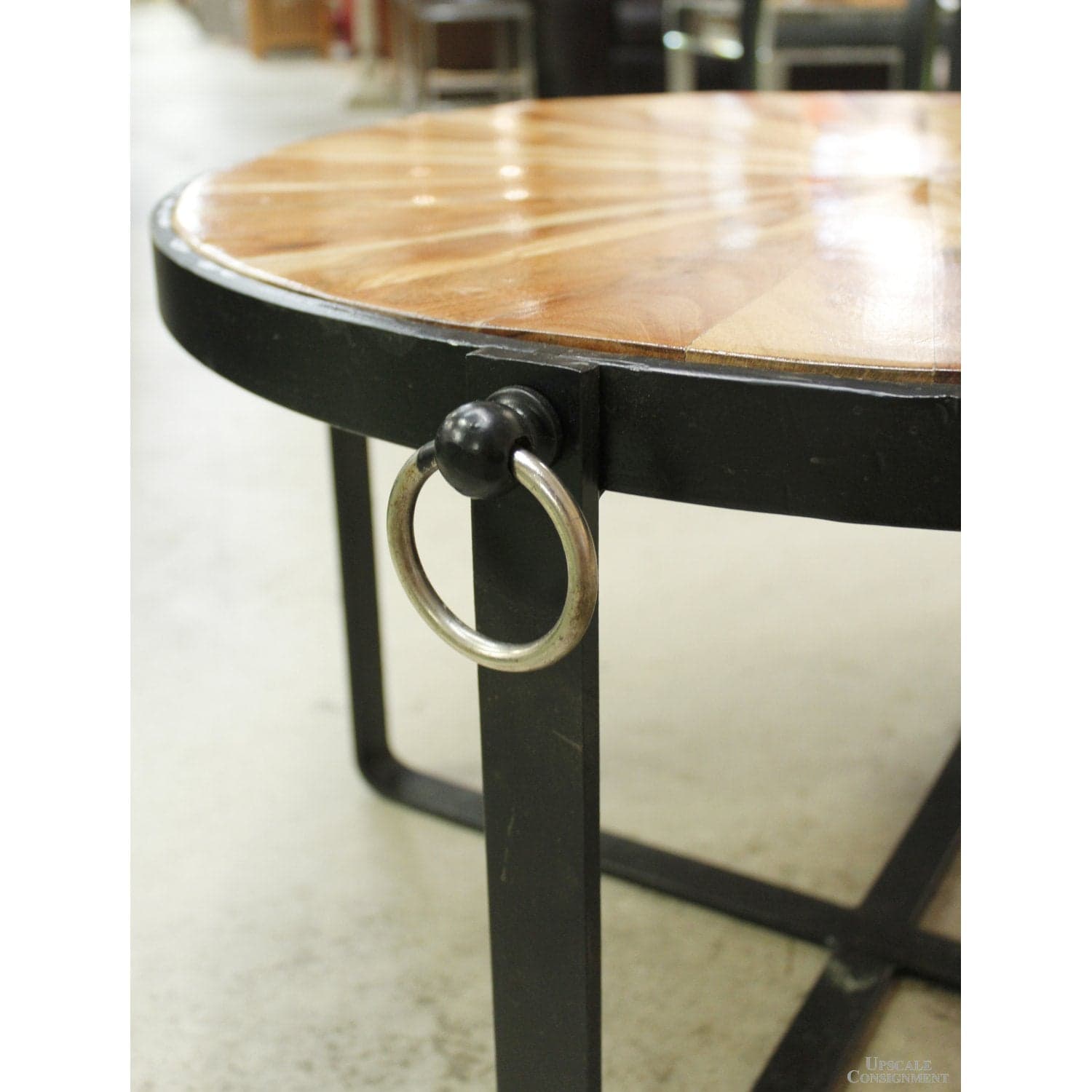 Wrought Iron & Wood Round Coffee Table - Thumbnail 5