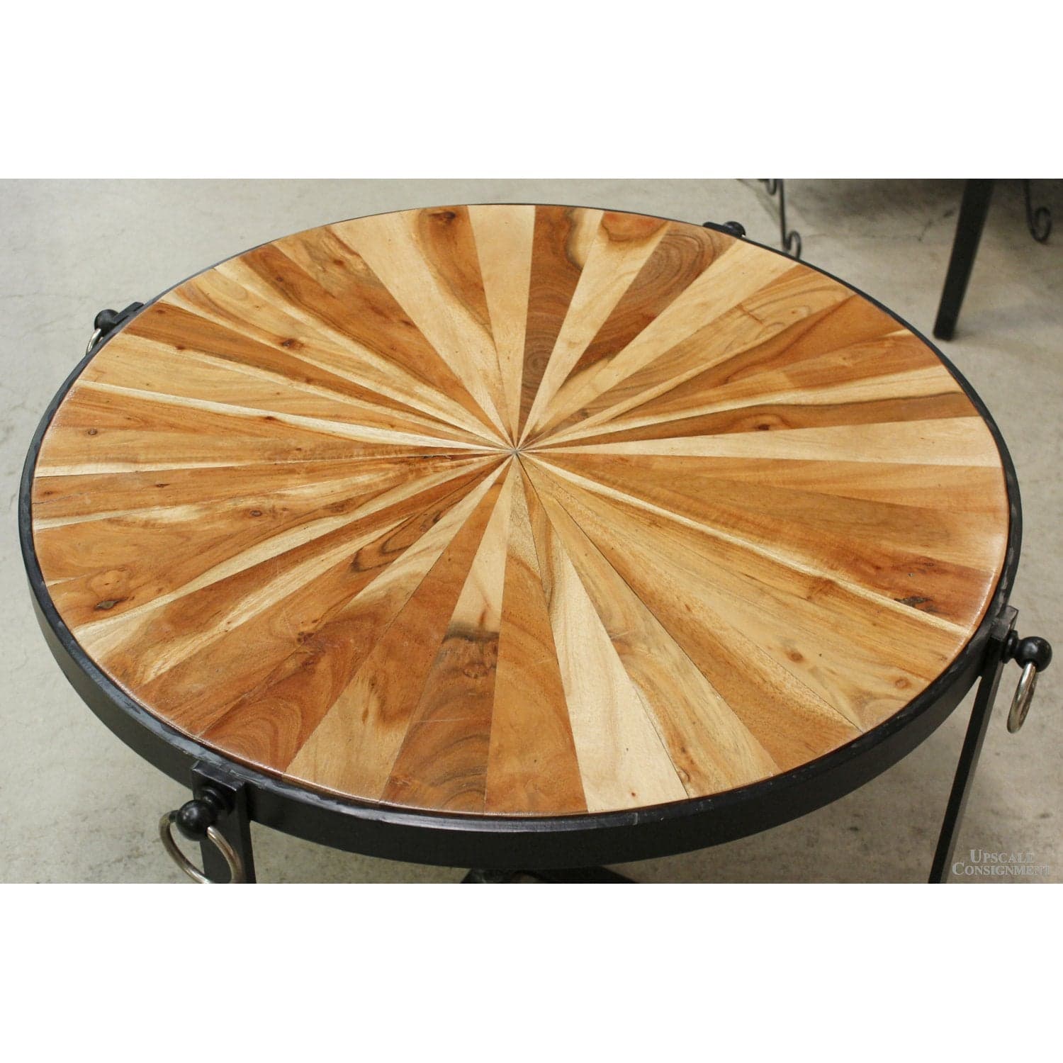 Wrought Iron & Wood Round Coffee Table - Thumbnail 2