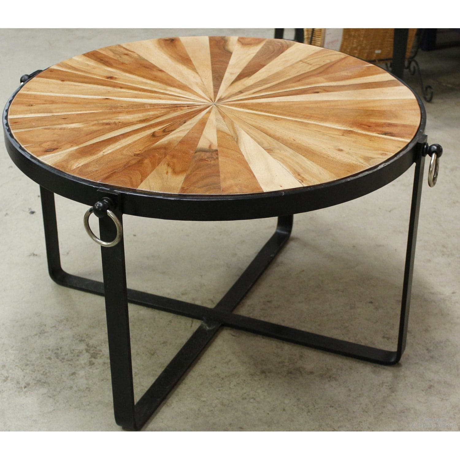 Wrought Iron & Wood Round Coffee Table - Thumbnail 3