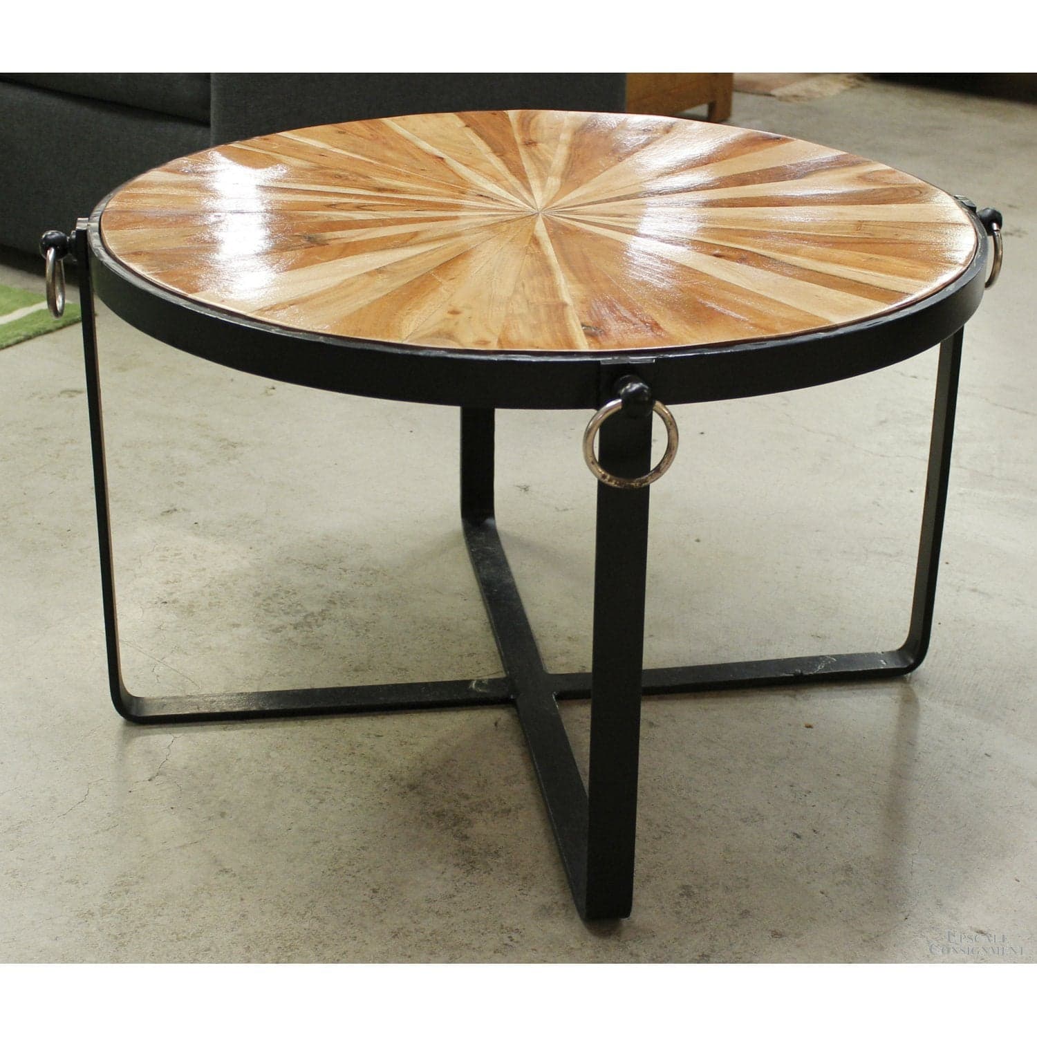 Wrought Iron & Wood Round Coffee Table - Thumbnail 4
