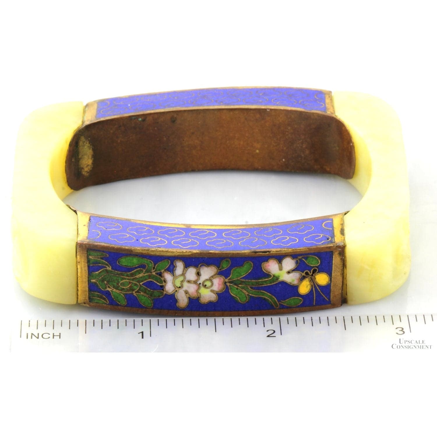Carved Serpentine & Cloisonné Enamel Panel Bangle - 83.97G - Size 7-7.25 - Thumbnail 3