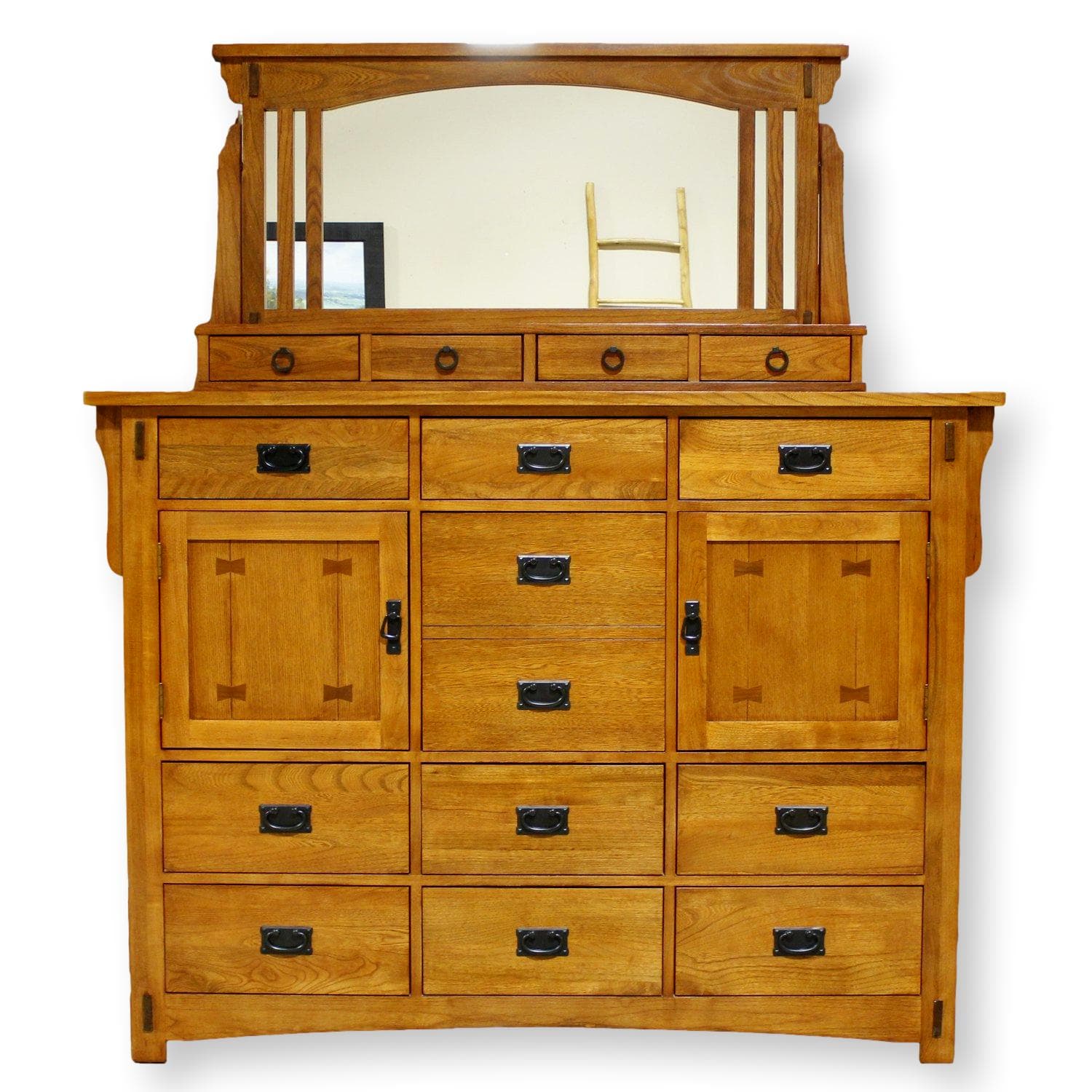 Oak Furniture Warehouse Mission Style Oak Mule Dresser w/Mirror - Image 1