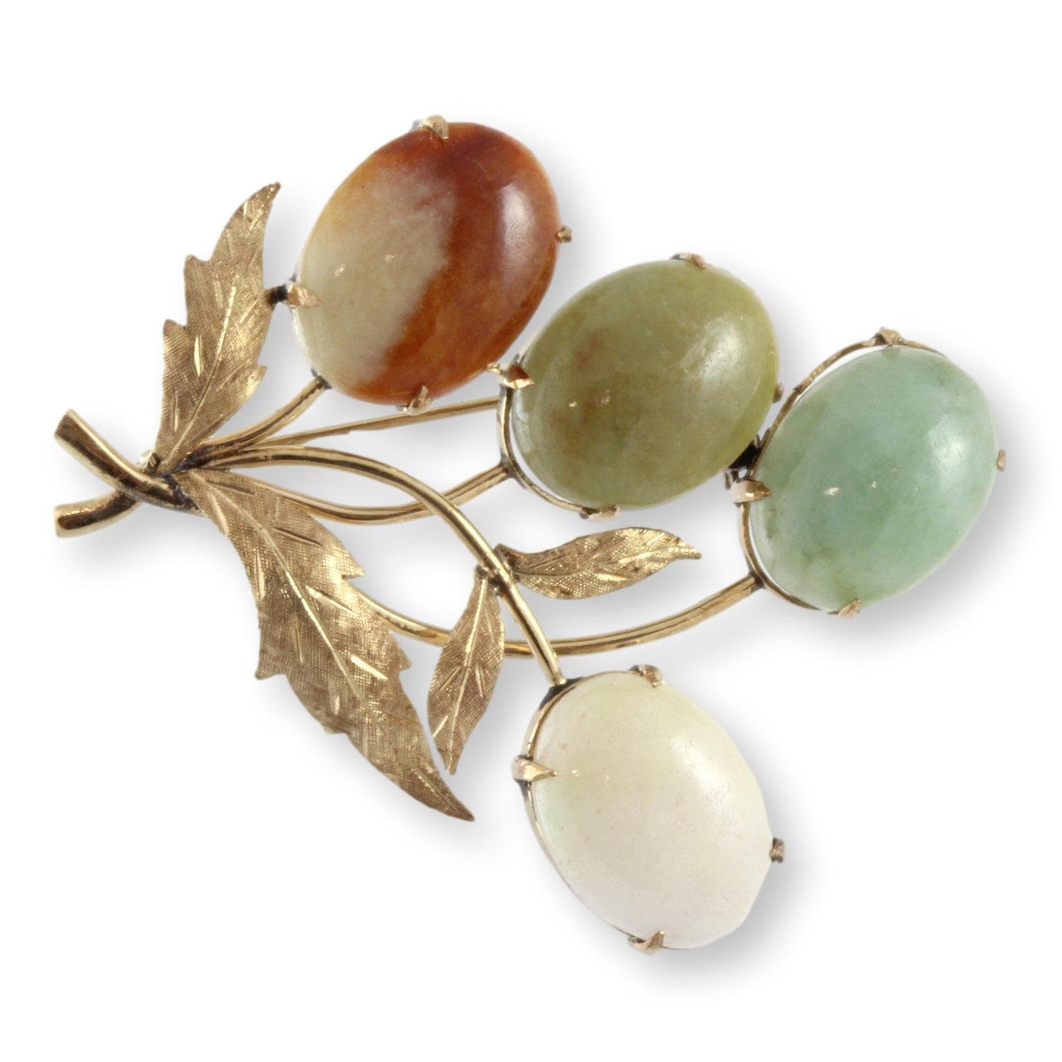 38ctw Nephrite Jade 9K Yellow Gold Botanical Motif Brooch - 2.125"(l) - Image 1