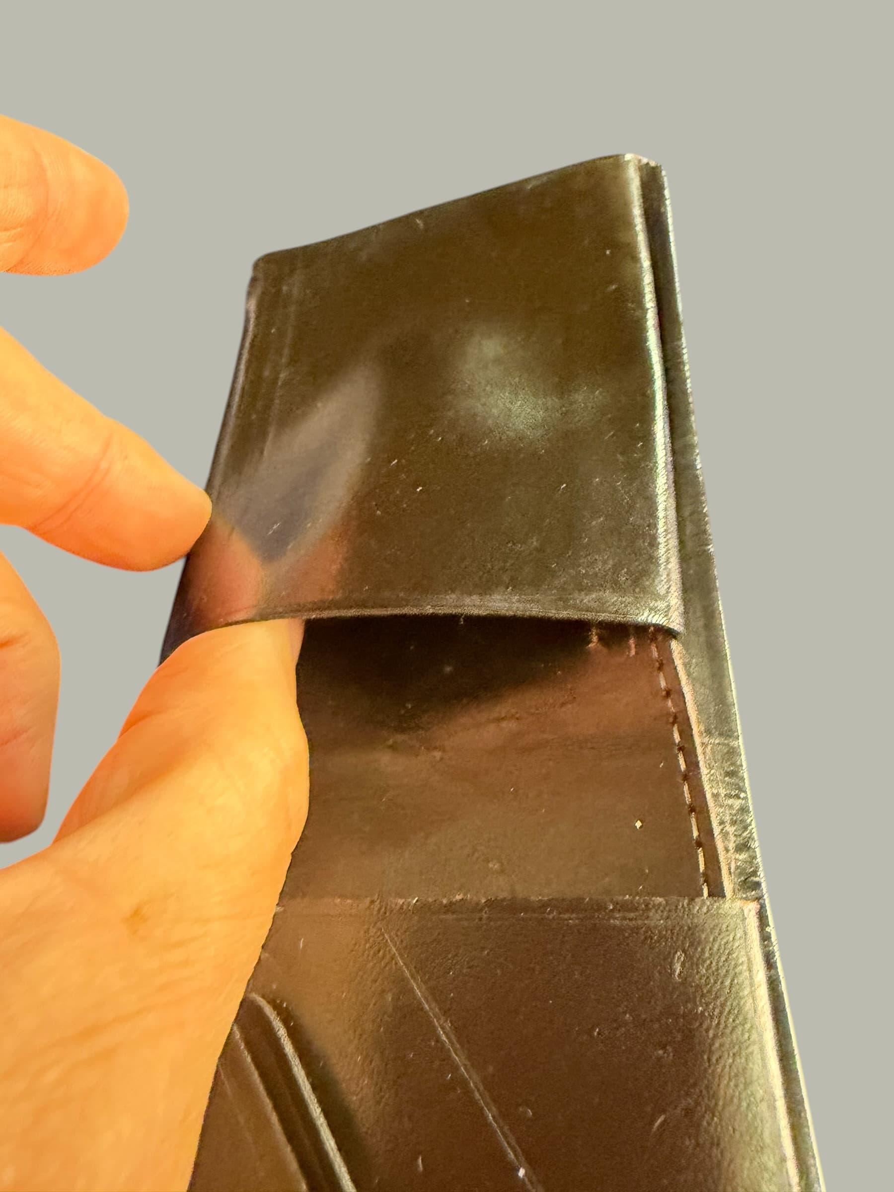 Vintage Crest Craft Black Leather Bifold Wallet Card Case Set Gold Stamp - Thumbnail 8