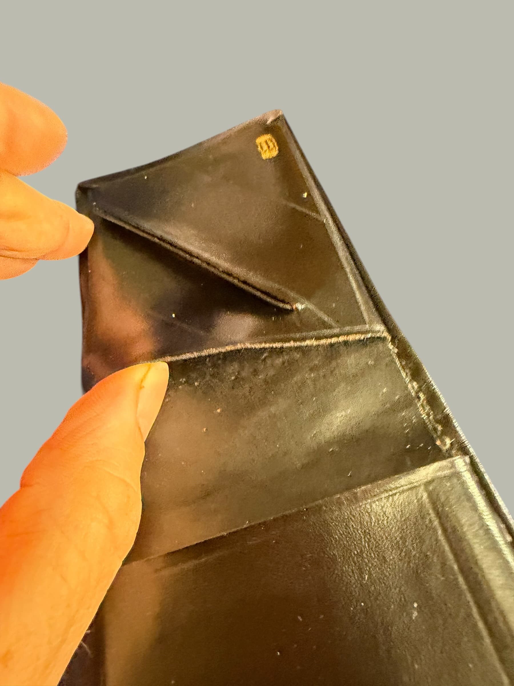 Vintage Crest Craft Black Leather Bifold Wallet Card Case Set Gold Stamp - Thumbnail 9