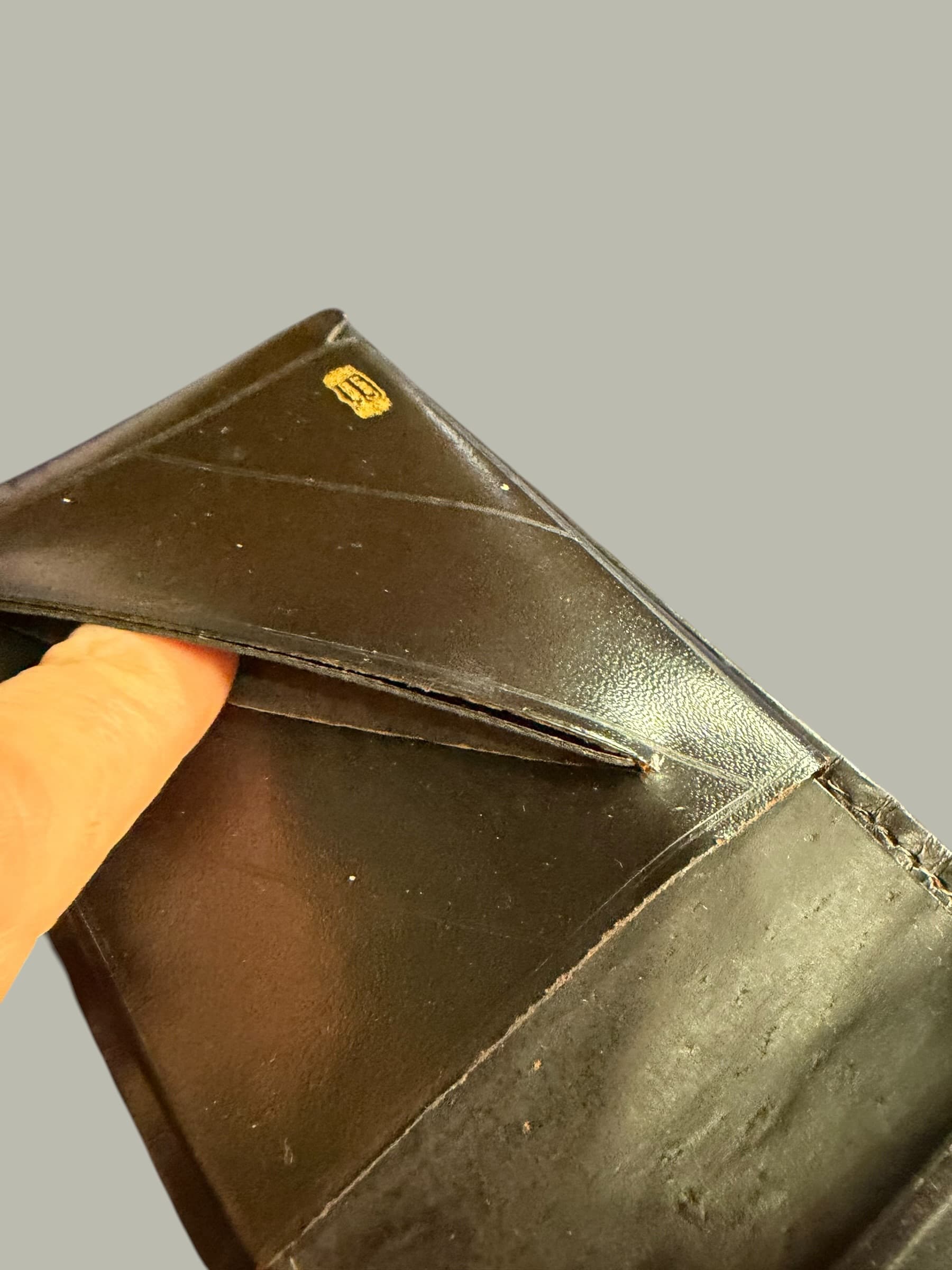 Vintage Crest Craft Black Leather Bifold Wallet Card Case Set Gold Stamp - Thumbnail 10