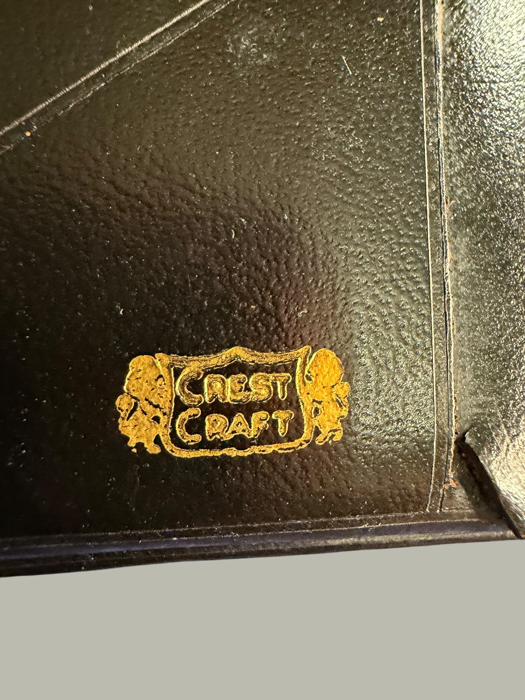 Vintage Crest Craft Black Leather Bifold Wallet Card Case Set Gold Stamp - Thumbnail 11