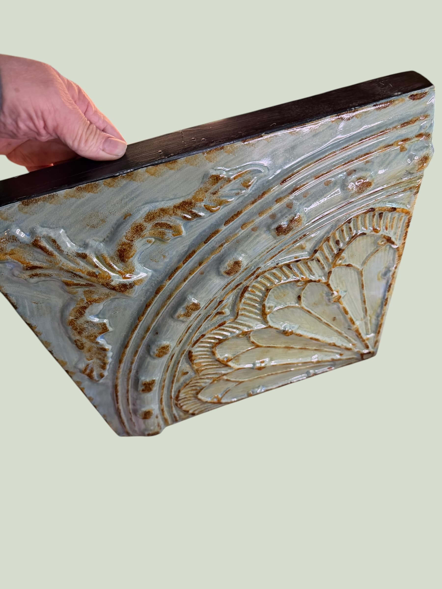 Pressed Tin Ceiling Tile Set 4pc Glazed Rosette Medallion Old World Wall Decor - Thumbnail 5