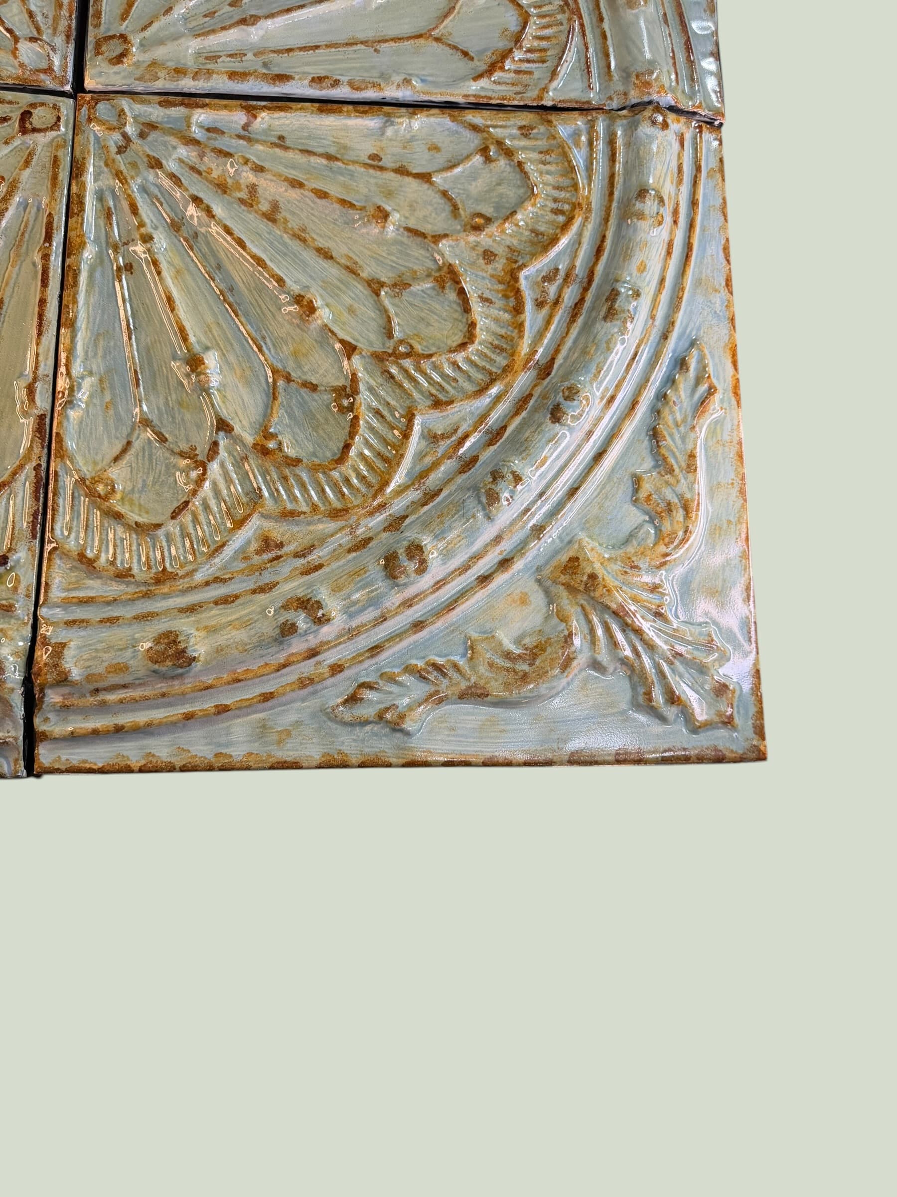 Pressed Tin Ceiling Tile Set 4pc Glazed Rosette Medallion Old World Wall Decor - Thumbnail 2