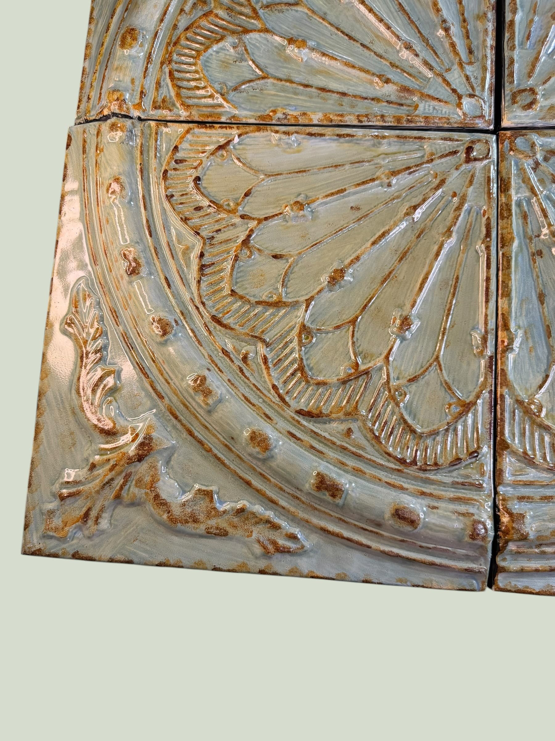 Pressed Tin Ceiling Tile Set 4pc Glazed Rosette Medallion Old World Wall Decor - Thumbnail 4