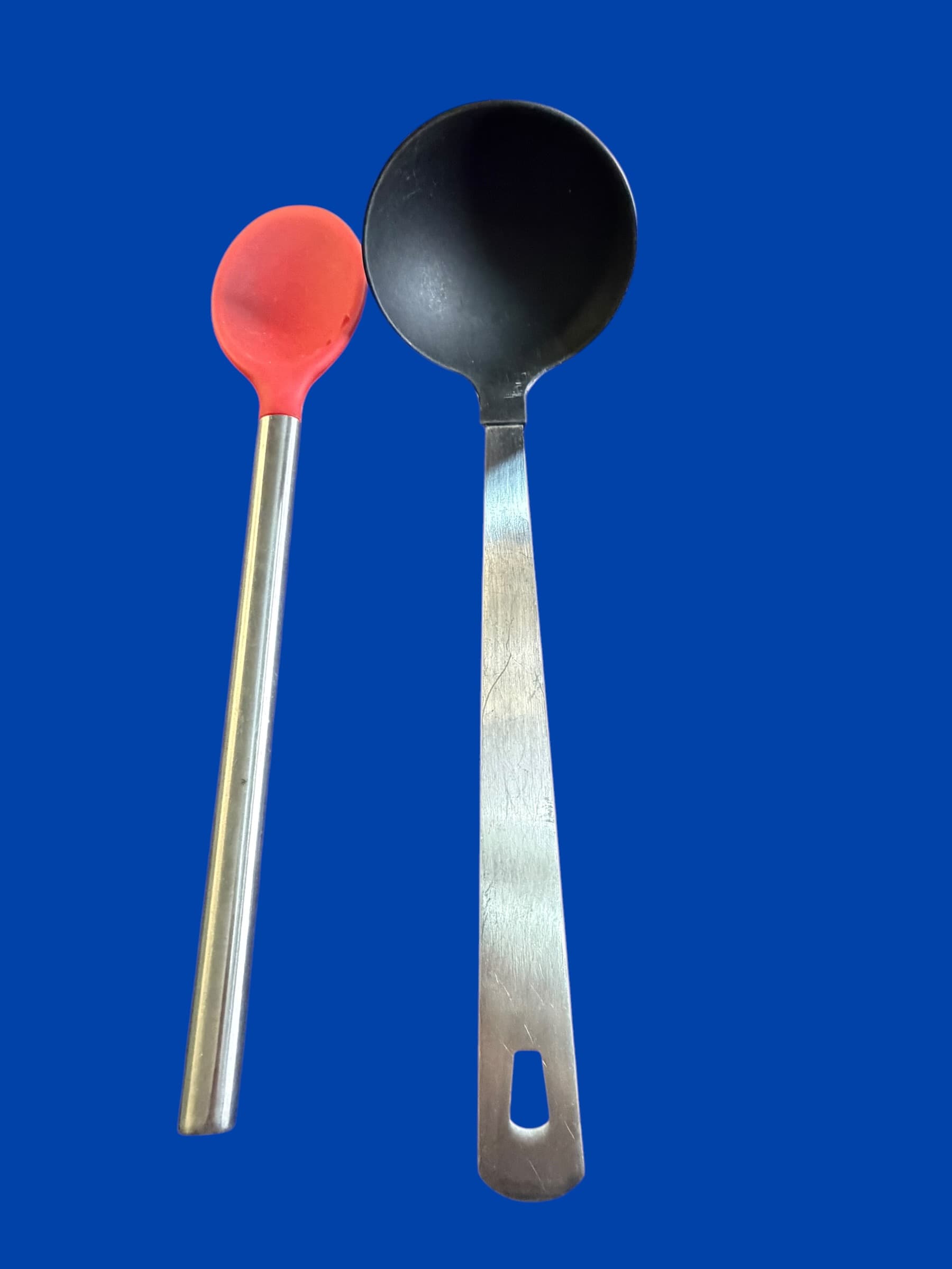 AMCO Rust-Proof Stainless Steel Ladle 8072 + Red Silicone Spoon Kitchen Utensil - Image 1