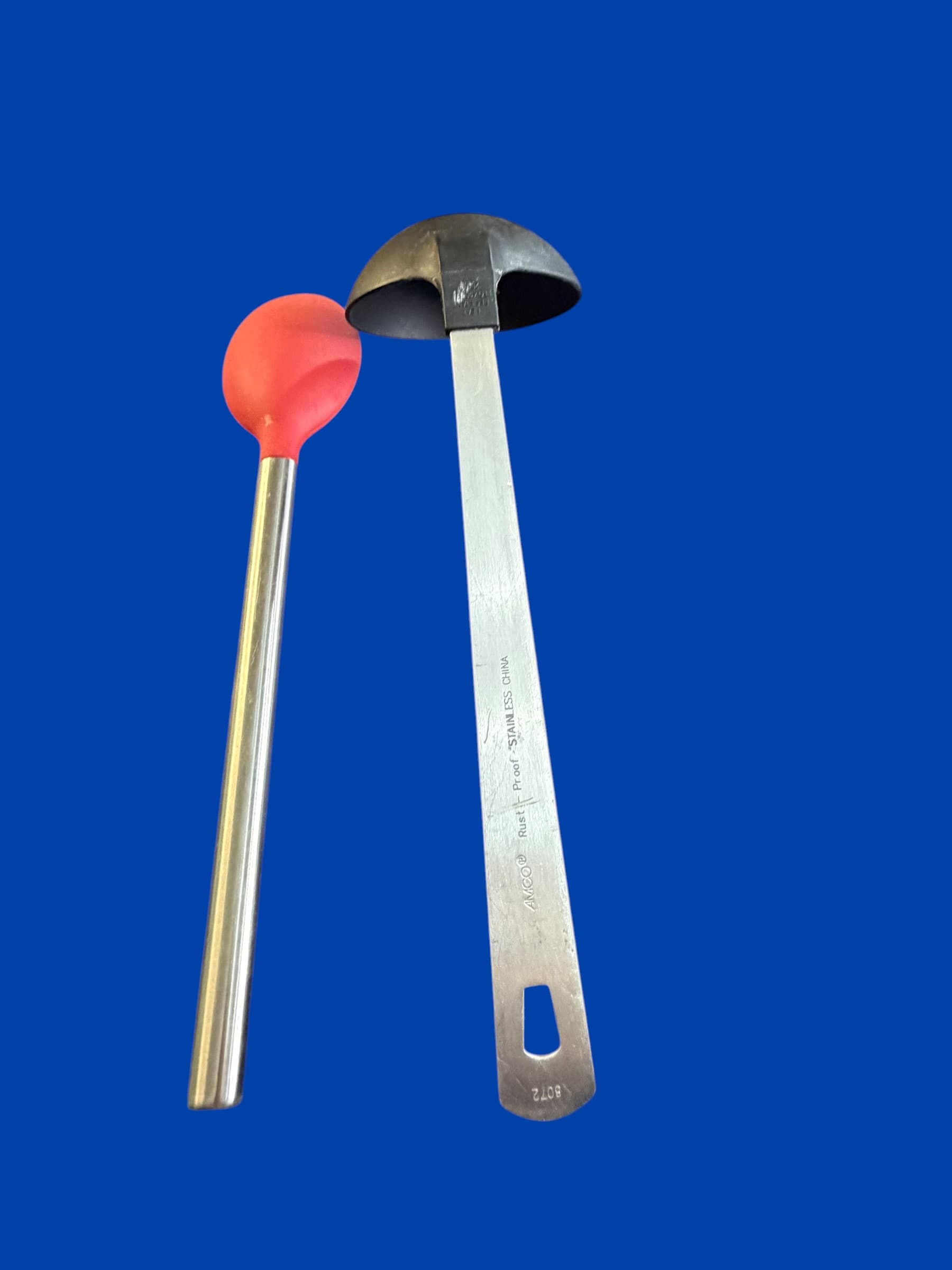 AMCO Rust-Proof Stainless Steel Ladle 8072 + Red Silicone Spoon Kitchen Utensil - Thumbnail 2