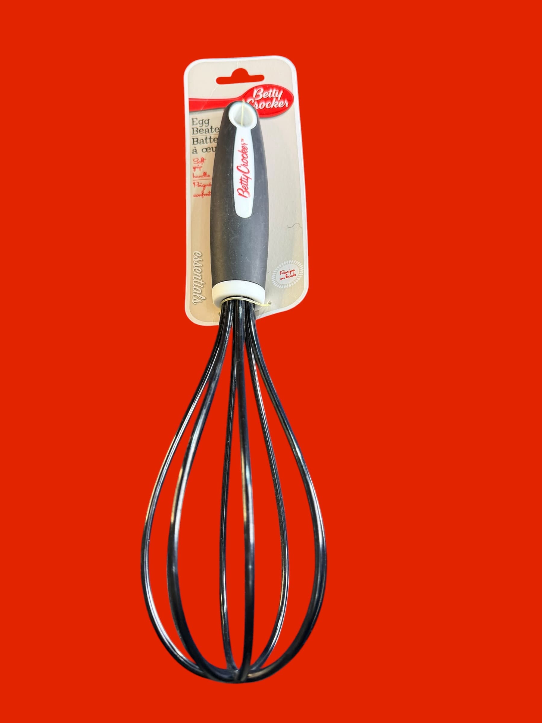 Betty Crocker Essentials Egg Beater Whisk Black Silicone Soft Grip Handle #82999 - Image 1