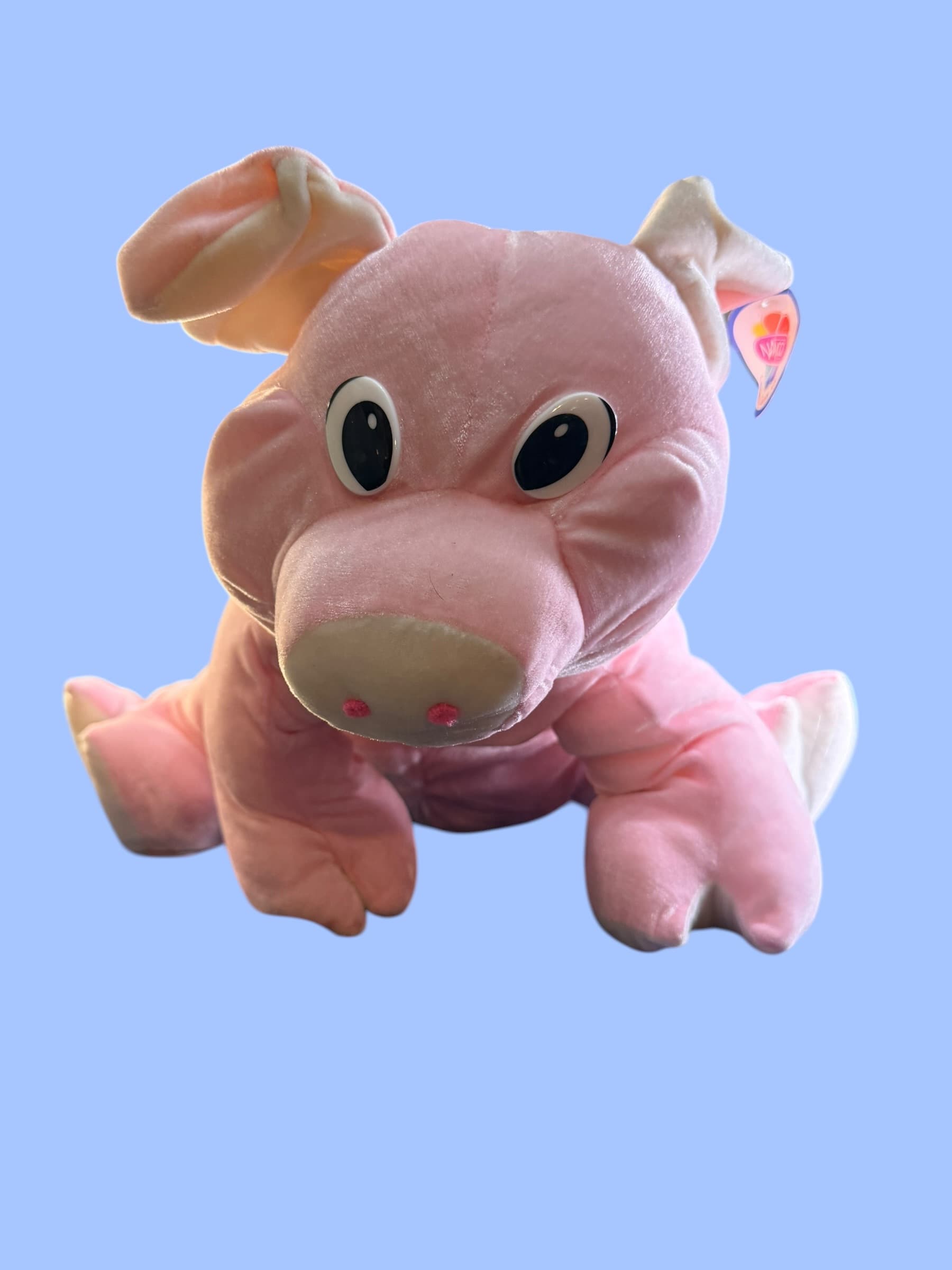 Vintage Nanco Pink Pig Plush Stuffed Animal Velvet Big Eyes with Tags - Image 1