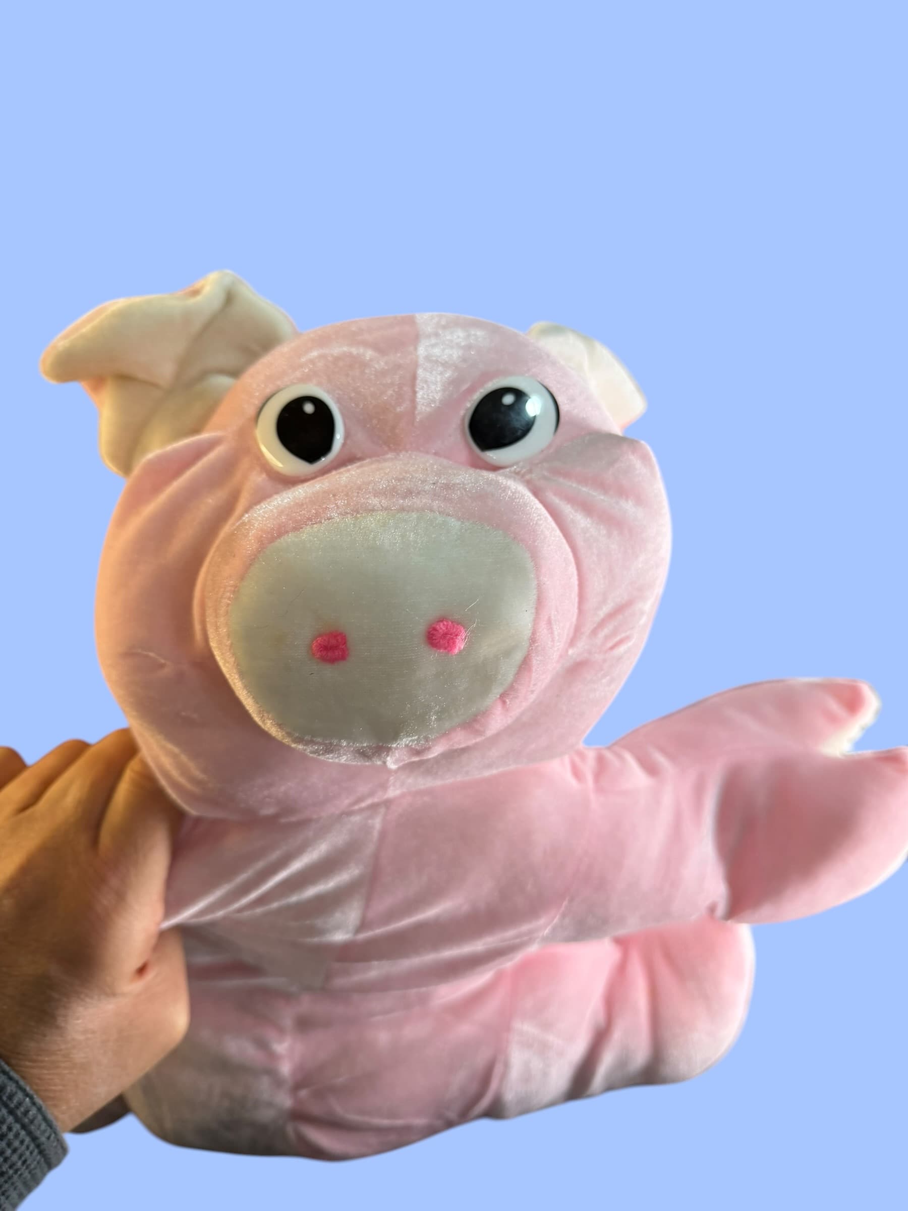 Vintage Nanco Pink Pig Plush Stuffed Animal Velvet Big Eyes with Tags - Thumbnail 4