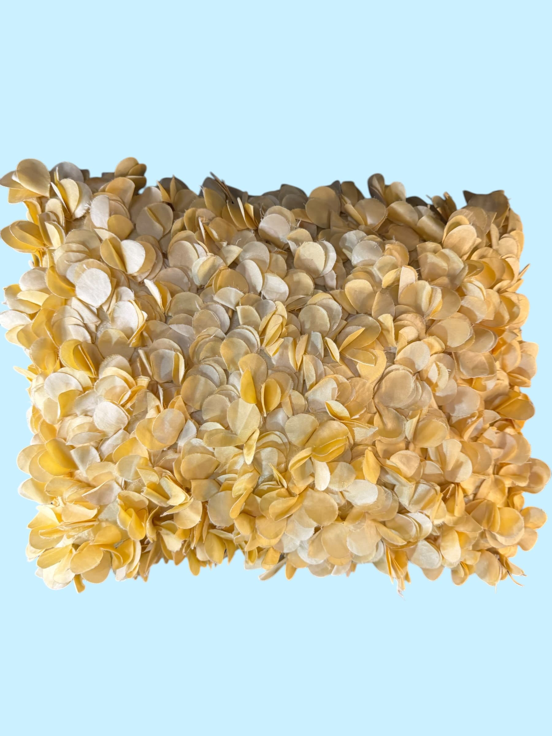 Glam Luxury Gold Champagne Satin Fabric Petal Applique Throw Pillow Accent Decor - Image 1