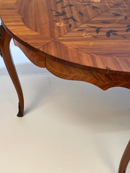 French Louis XV Style Marquetry & Gilt Bronze Table - Thumbnail 9