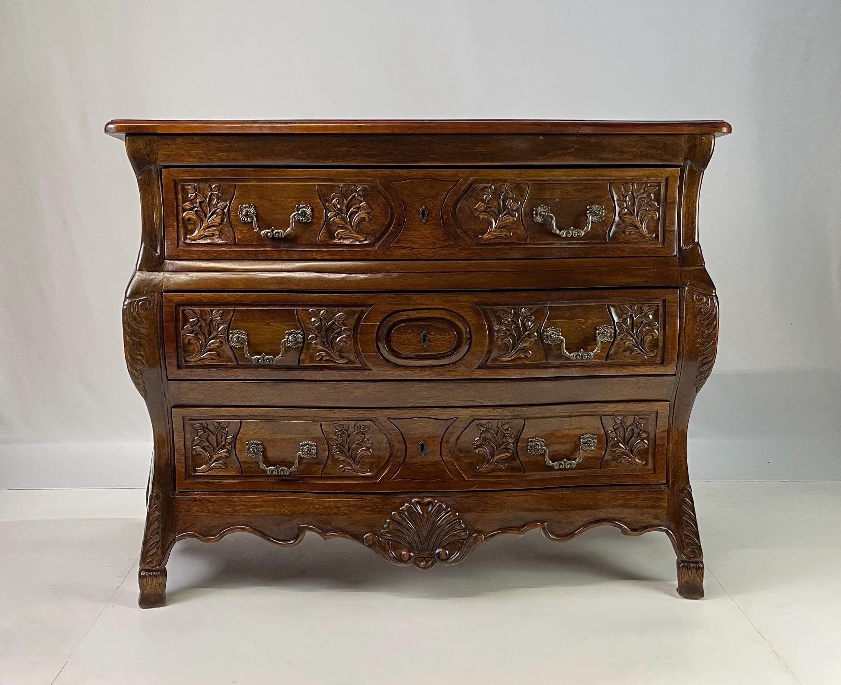 Vintage French Provincial Style Carved Bombé Commode