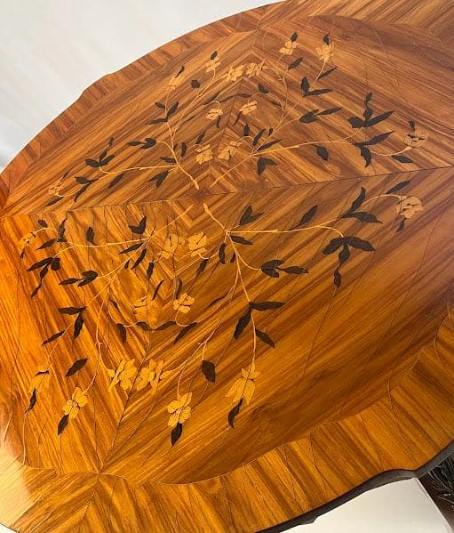 French Louis XV Style Marquetry & Gilt Bronze Table - Thumbnail 4