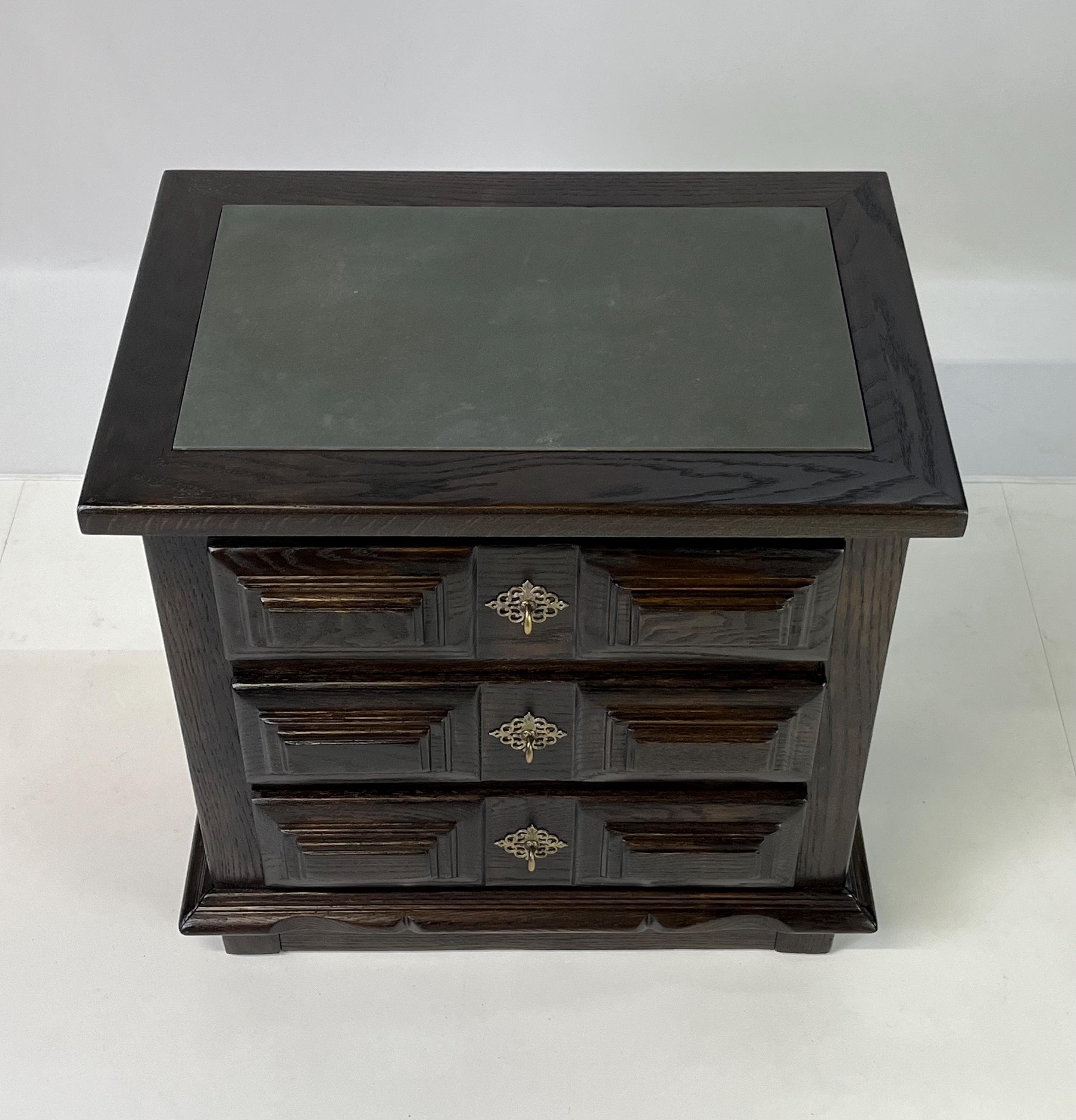 Vintage Link-Taylor Espanol Slate-Top Oak Nightstand - Thumbnail 8