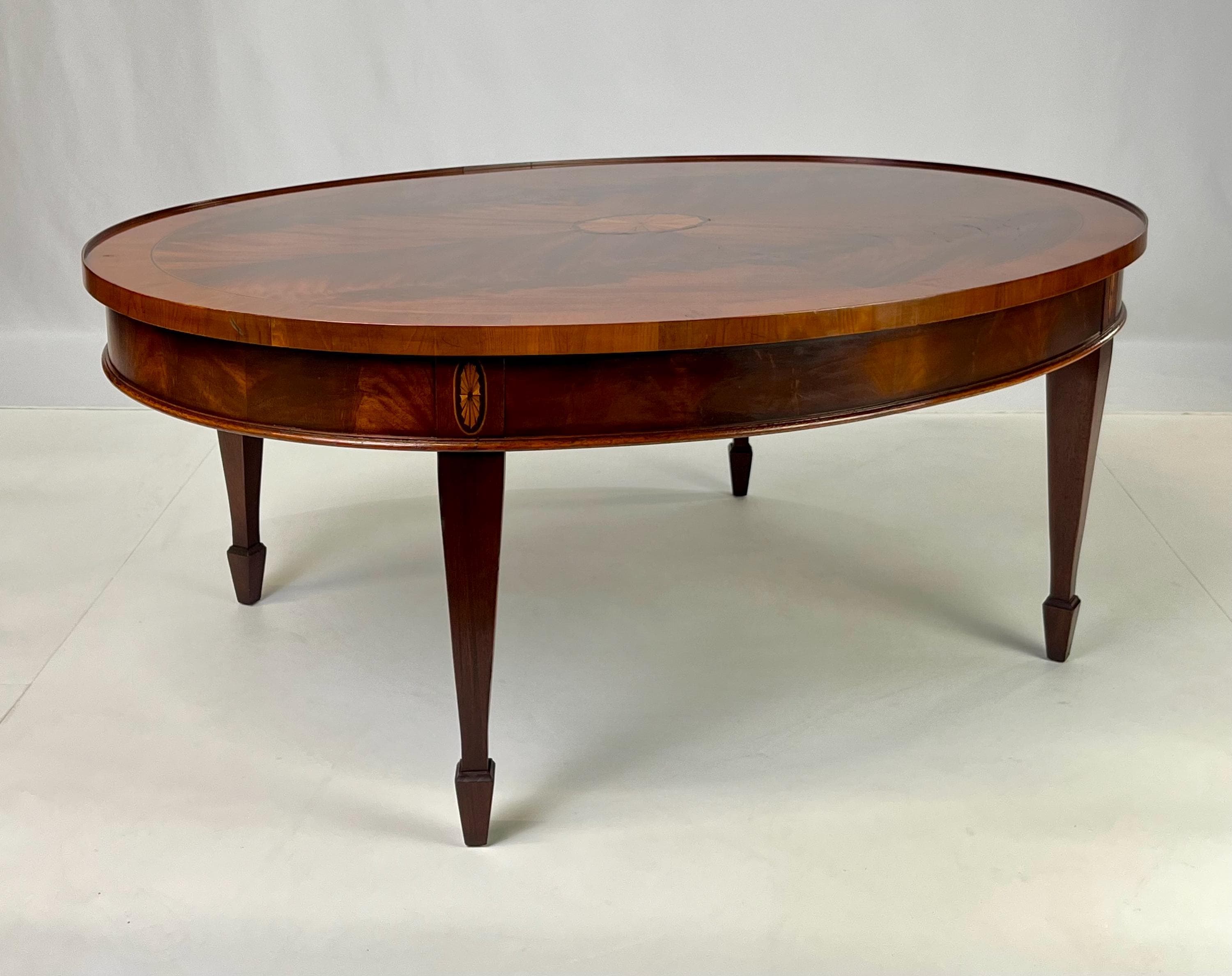 Hekman Grand Rapids Inlaid Crotch Mahogany Oval Coffee Table - Image 1
