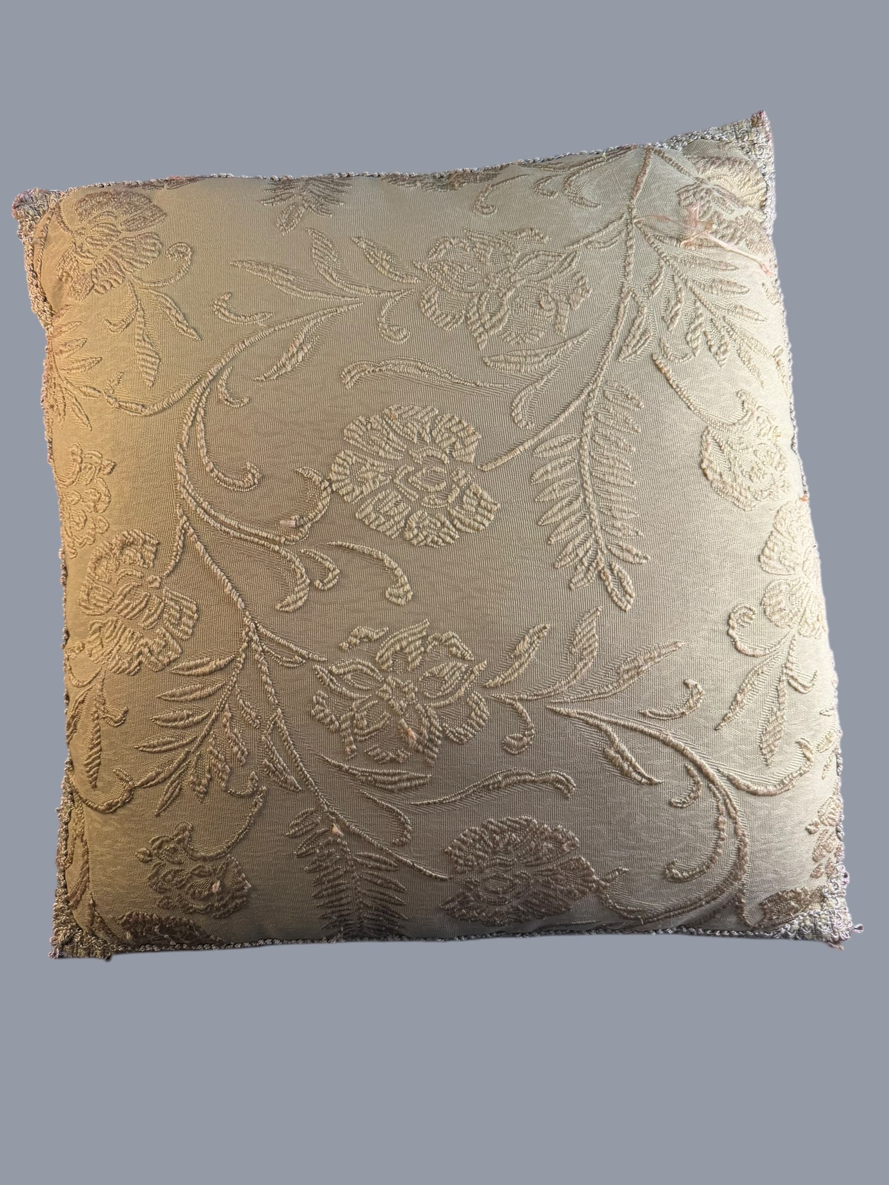 Vintage Sage Green Gold Floral Embroidered Throw Pillow Cottagecore Grandmillennial - Image 1
