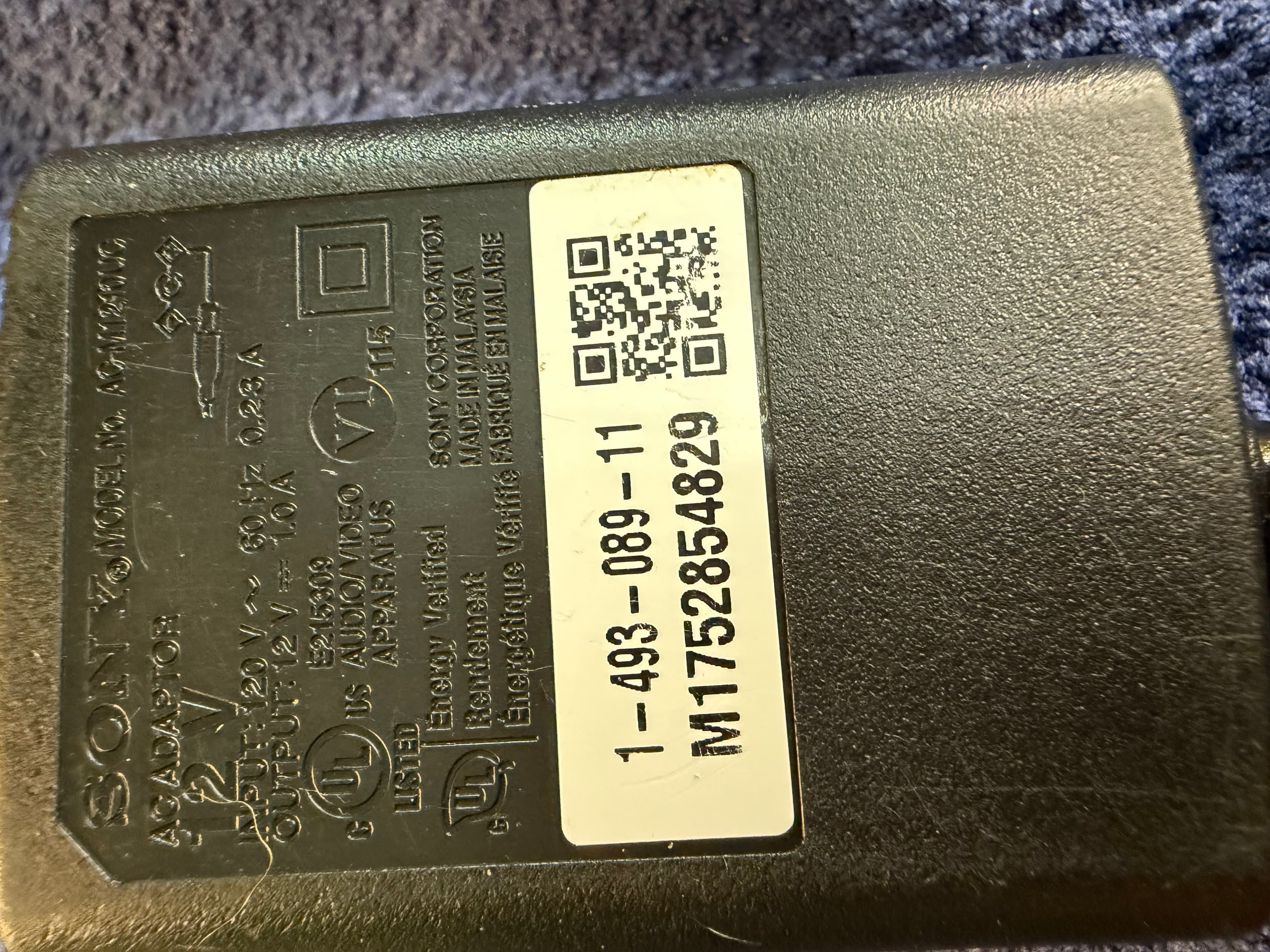 Sony AC Adapter Power Supply ACM1241UC 12V 1A DC Barrel Plug Audio Video OEM - Image 1