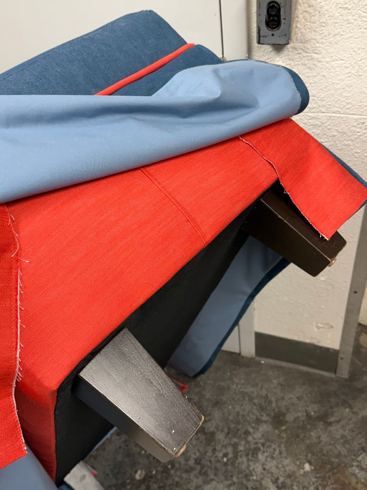 Custom Blue + Fire Orange Trim Skirted Bench - Thumbnail 12