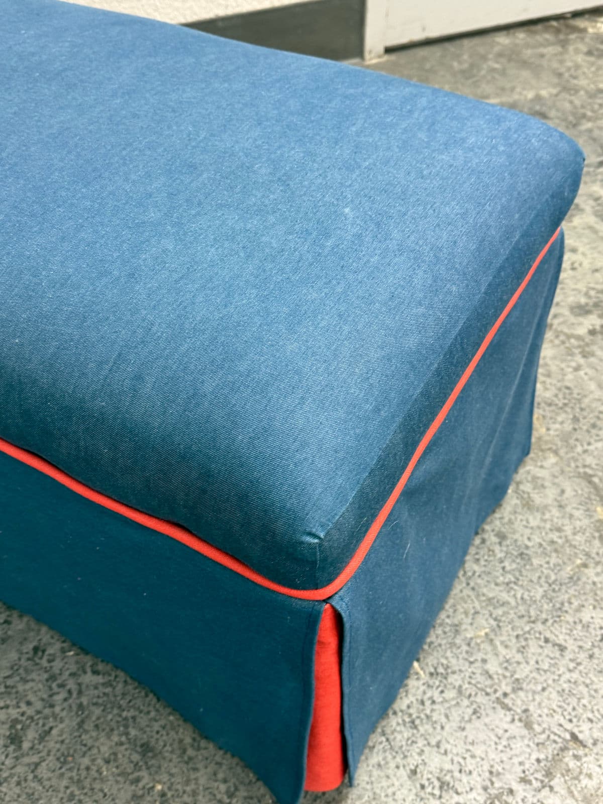 Custom Blue + Fire Orange Trim Skirted Bench - Thumbnail 10