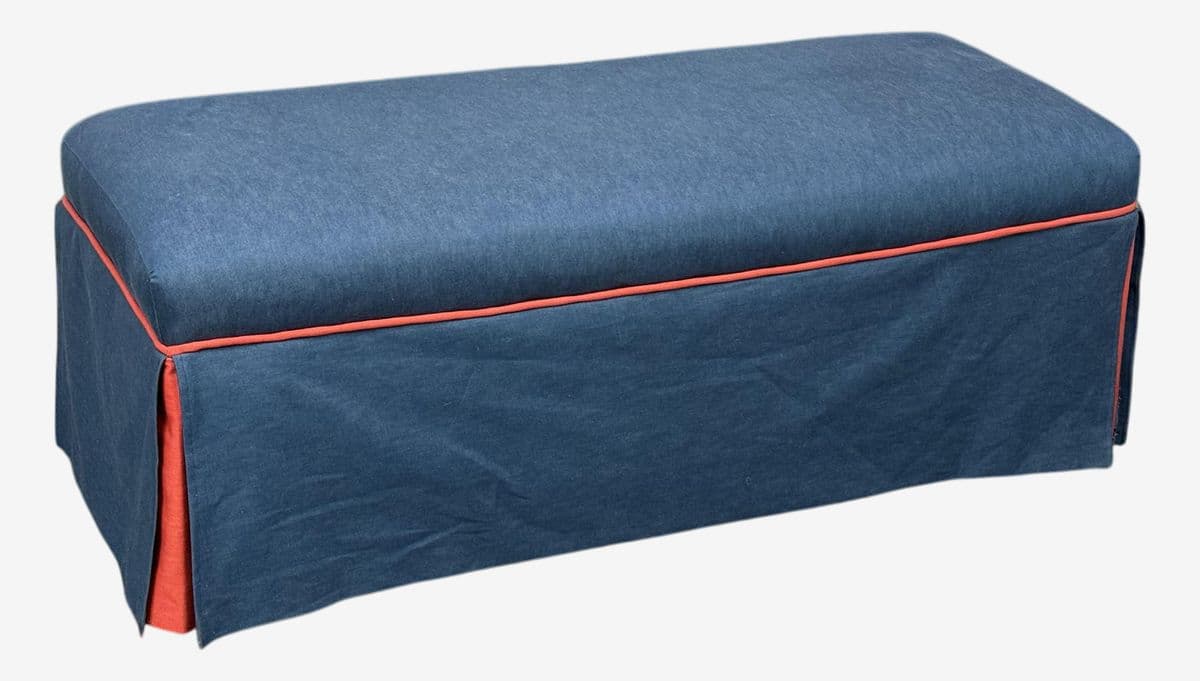 Custom Blue + Fire Orange Trim Skirted Bench - Image 1