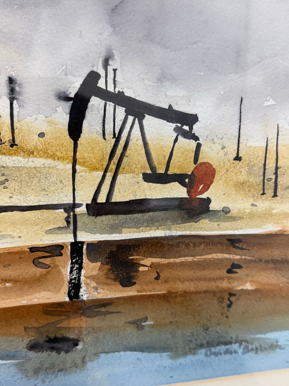 Vintage Framed Water Color "The Devastating Cost of Pollution" Signed by Artist - Thumbnail 7