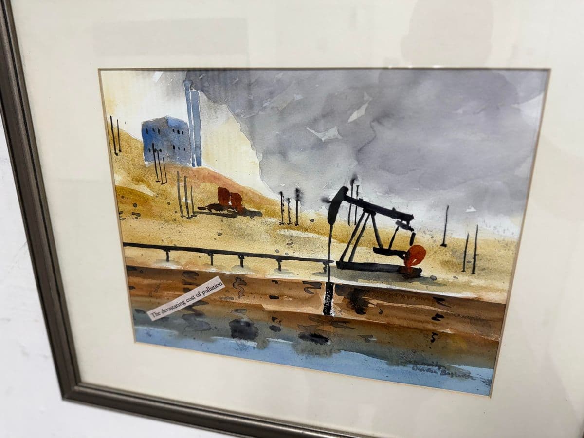 Vintage Framed Water Color "The Devastating Cost of Pollution" Signed by Artist - Thumbnail 4