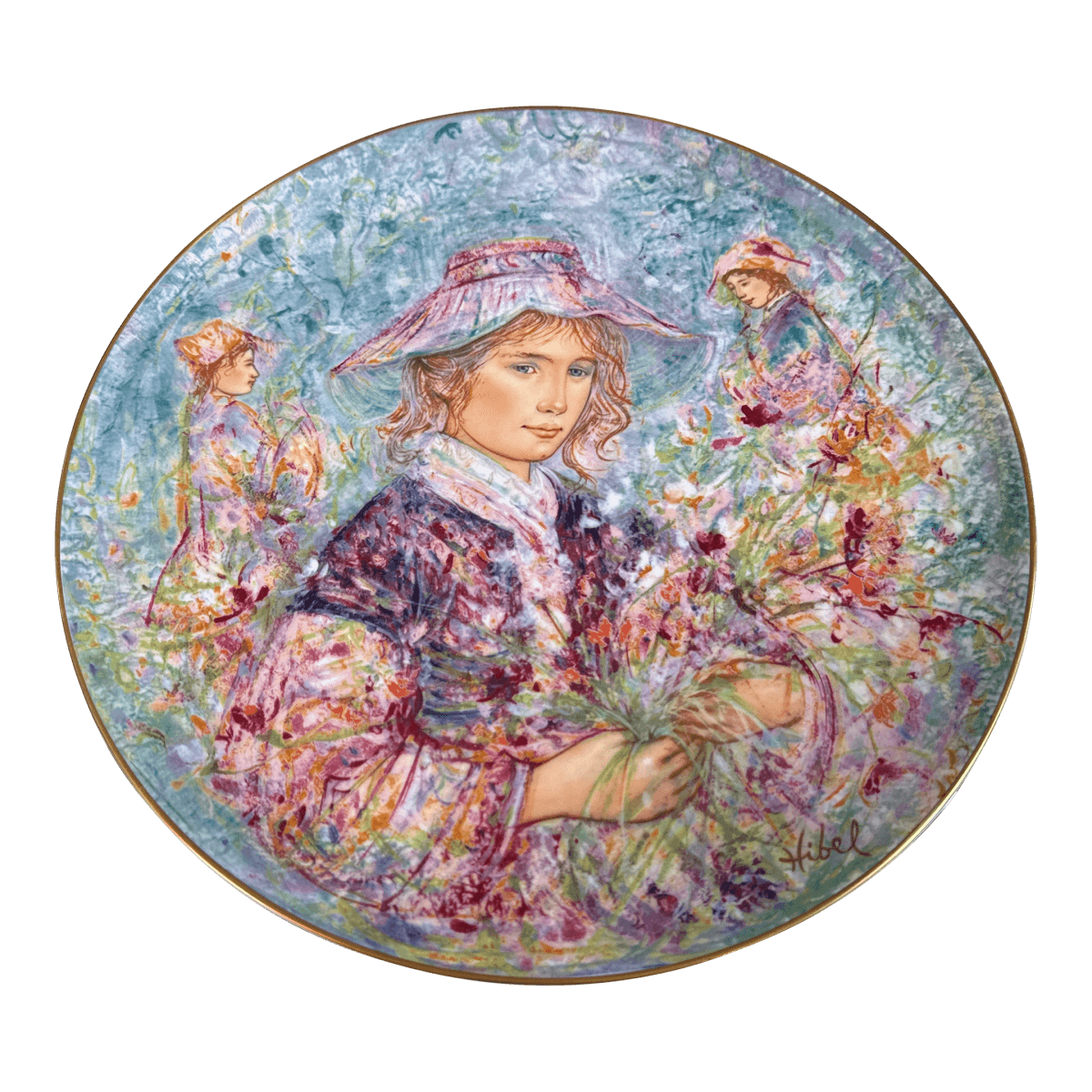 Circa 1977 Edna Hibel "Flower Girl of Provence" Limited Edition Collector's Plate - Thumbnail 2