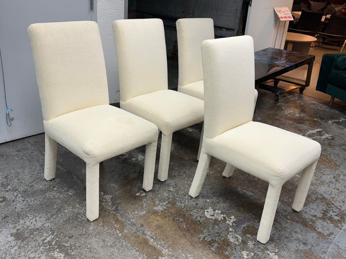 Contemporary Cotton Weave Ivory Dining Chairs, Set of Four - Thumbnail 3