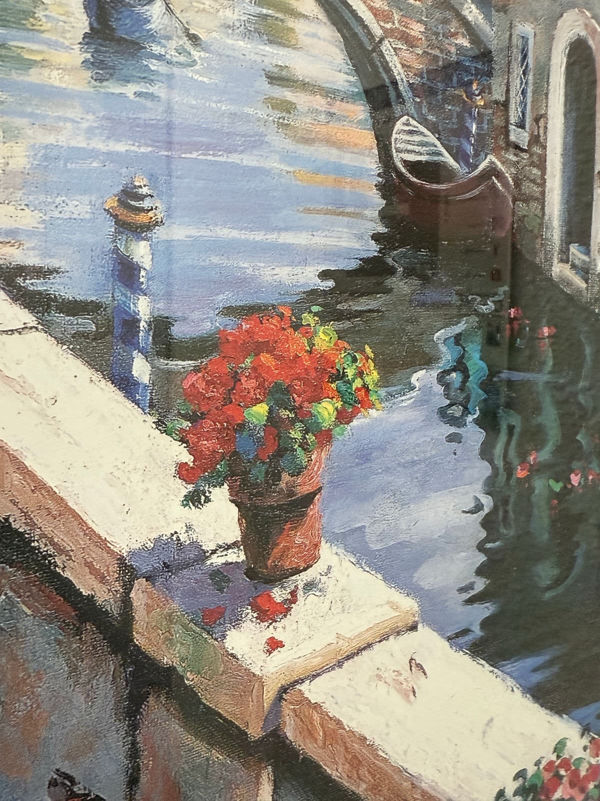 Circa 1998 Gold Framed Venetian Canals Artwork, Signed + Dated - Thumbnail 8