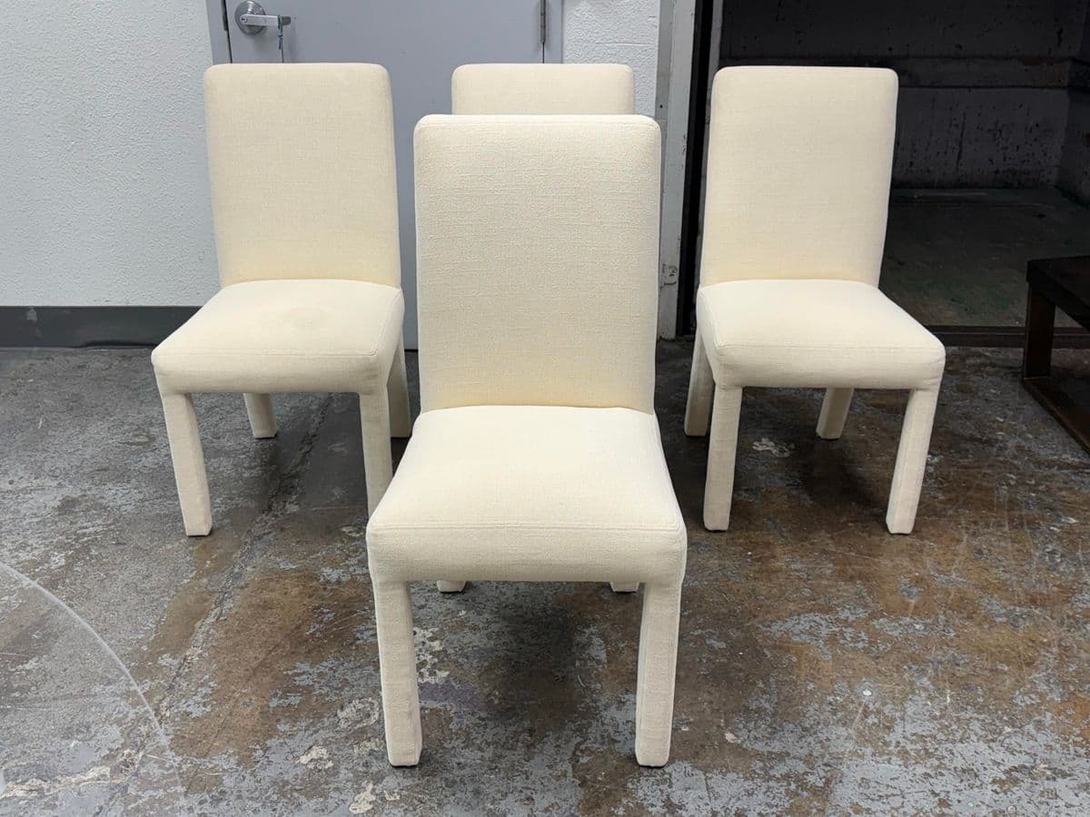 Contemporary Cotton Weave Ivory Dining Chairs, Set of Four - Thumbnail 4