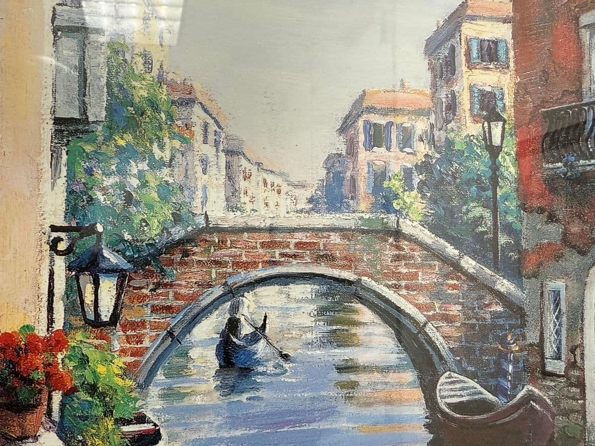 Circa 1998 Gold Framed Venetian Canals Artwork, Signed + Dated - Thumbnail 7