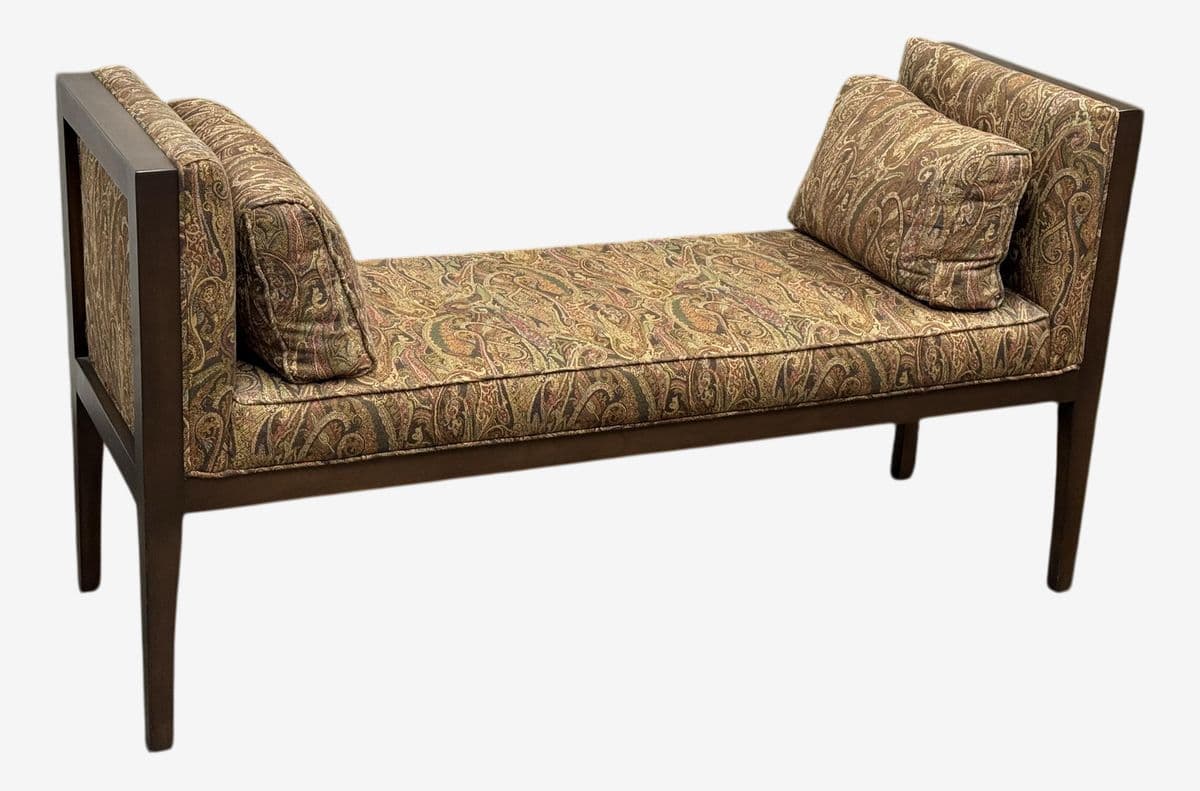 Pearson Furniture Paisley Printed Bench + Lumbar Pillows - Image 1