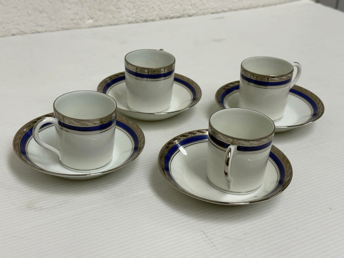 Rocal Limoges Porcelain Cups + Saucers, Set of Four - Thumbnail 4