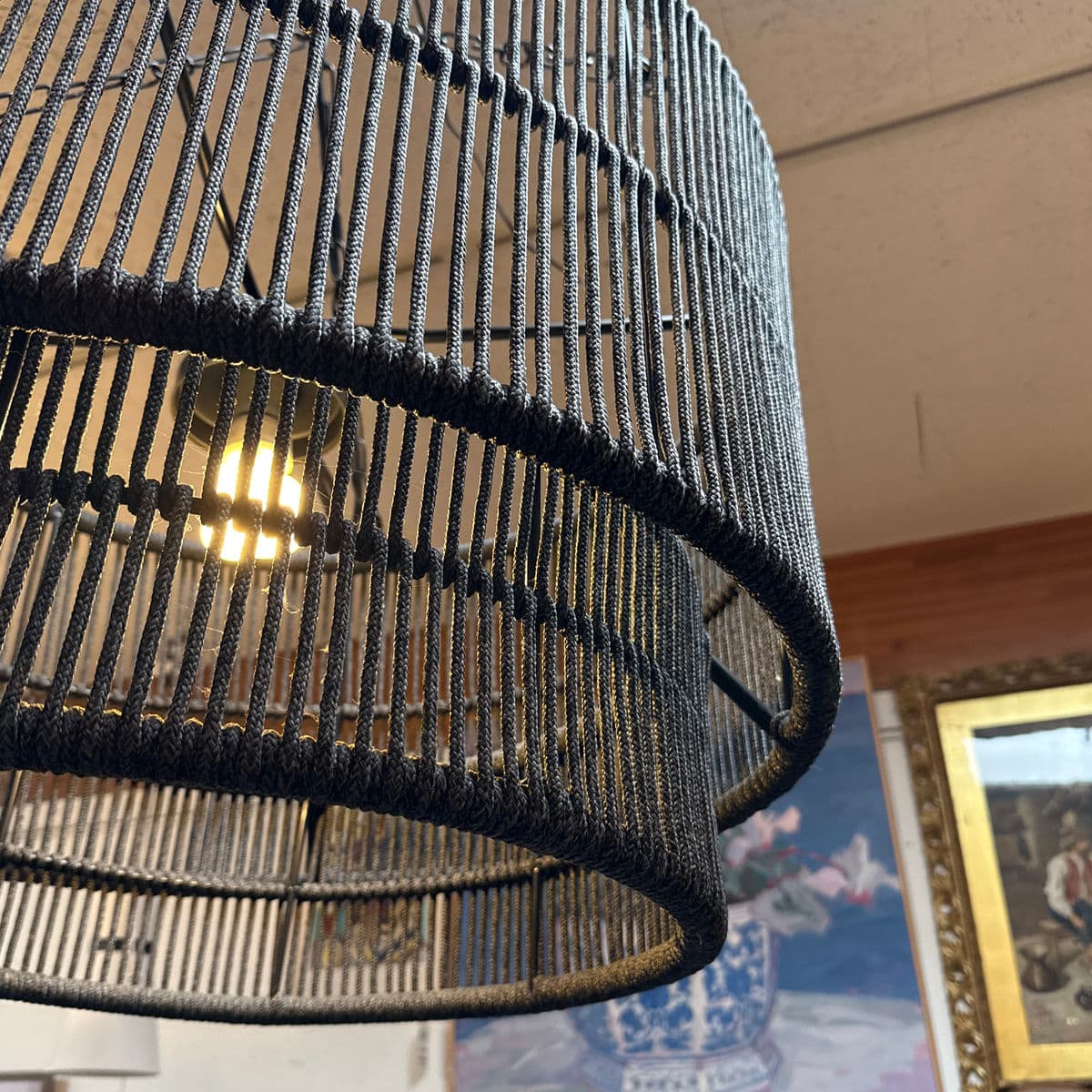 Palecek Tanner Matte Black Outdoor Drum Pendant - Thumbnail 9