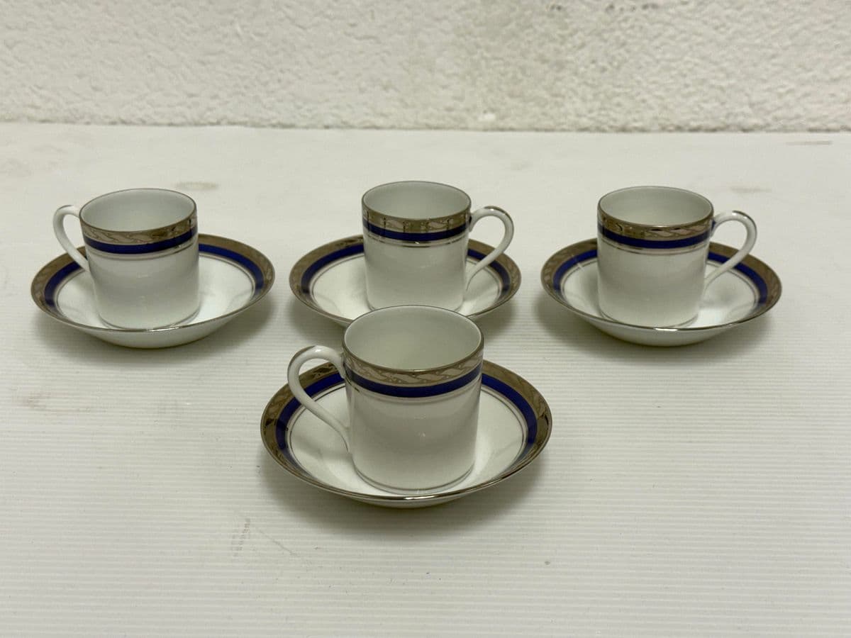 Rocal Limoges Porcelain Cups + Saucers, Set of Four - Thumbnail 3
