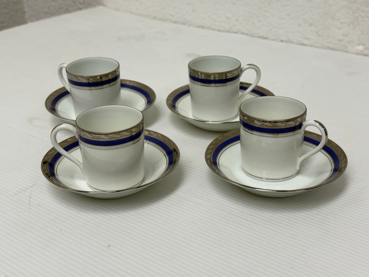 Rocal Limoges Porcelain Cups + Saucers, Set of Four - Thumbnail 5