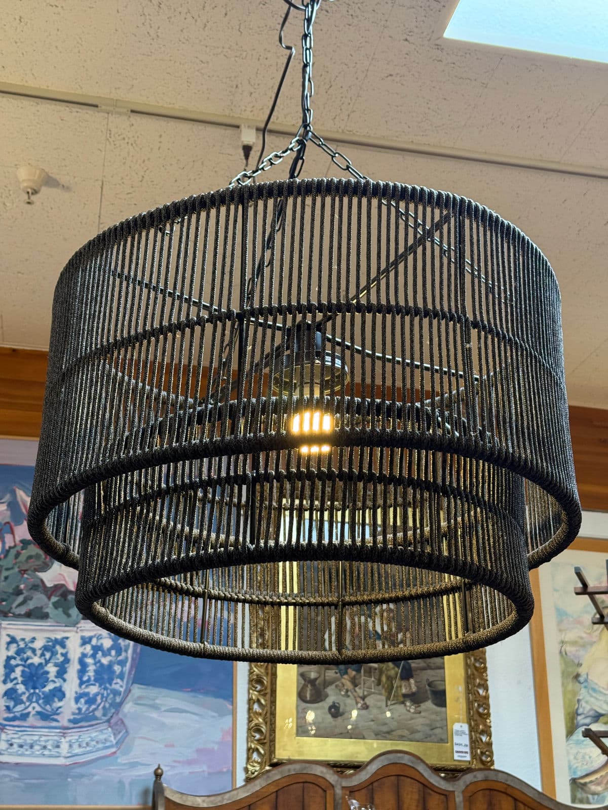 Palecek Tanner Matte Black Outdoor Drum Pendant - Thumbnail 3