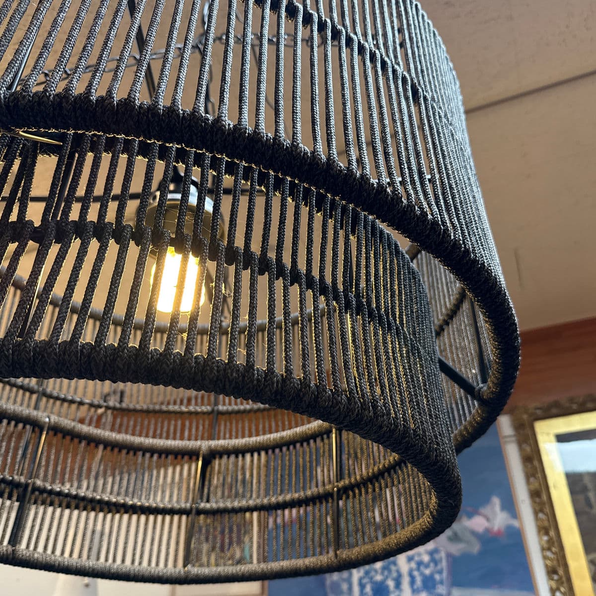 Palecek Tanner Matte Black Outdoor Drum Pendant - Thumbnail 8