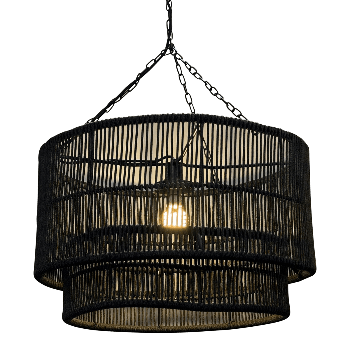 Palecek Tanner Matte Black Outdoor Drum Pendant - Thumbnail 2