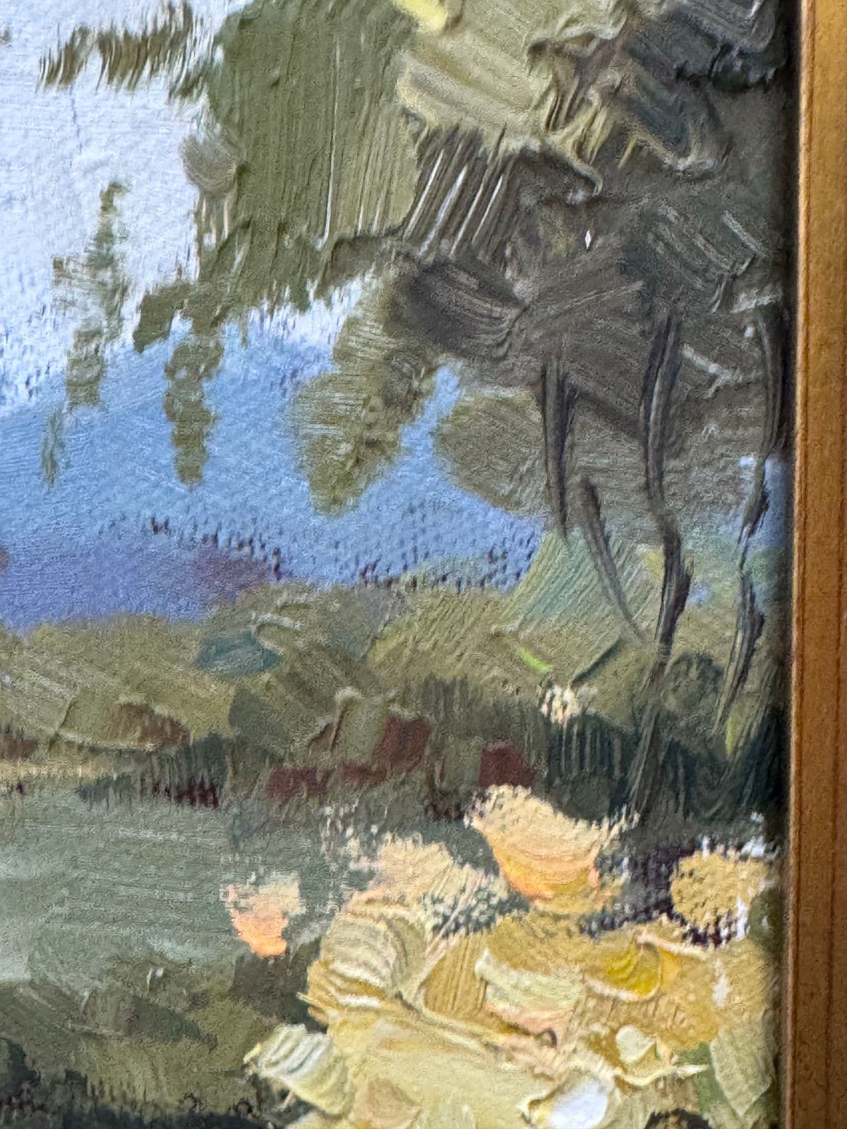 Vintage Giltwood Sunny Day on Open Road Canvas Oil on Painting, Signed - Thumbnail 5